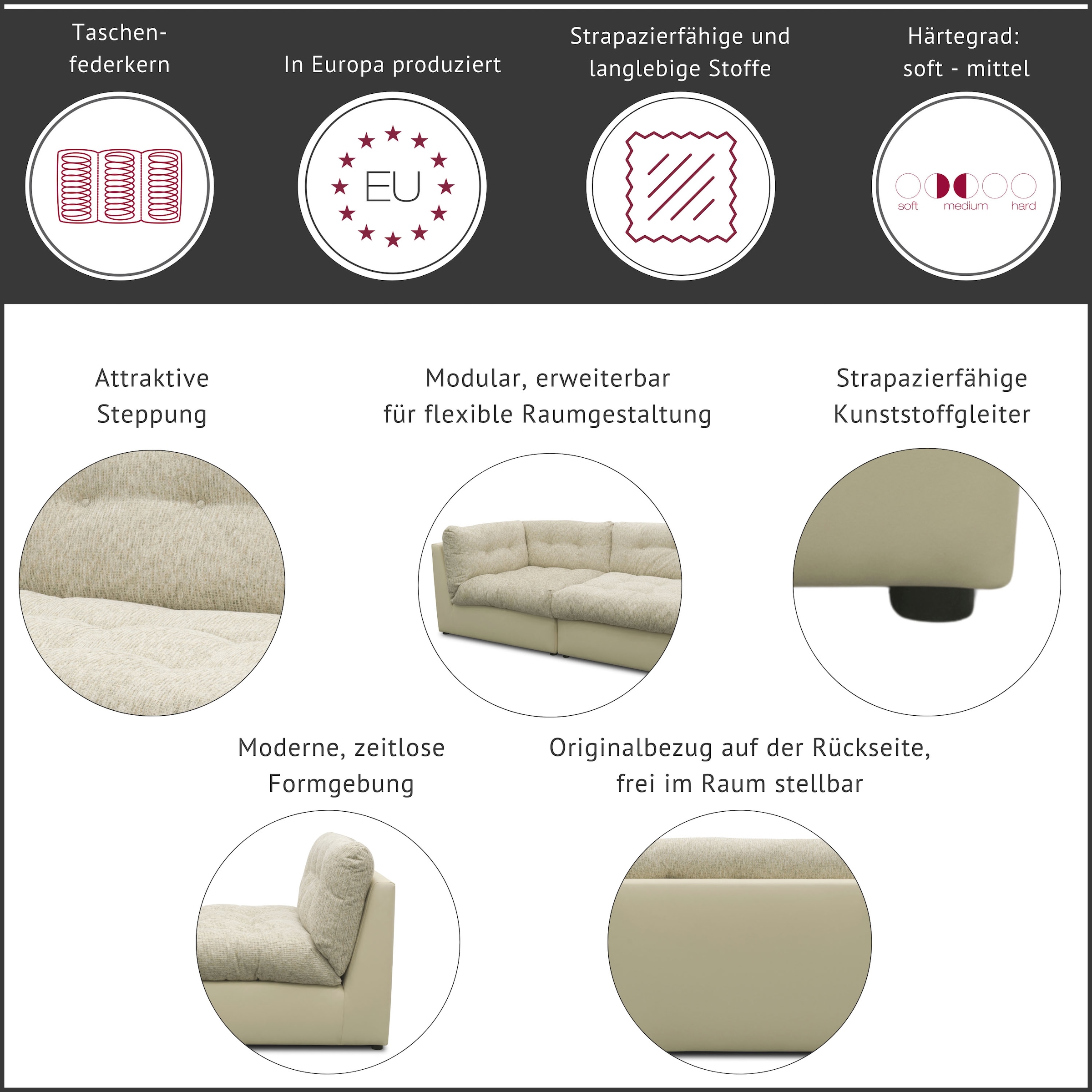 DOMO collection Sofa-Eckelement »Caleo, B/T: 119/117 cm, modular, großzügige Polsterung« erweiterbar mit Sofaelement, Einzelsofa