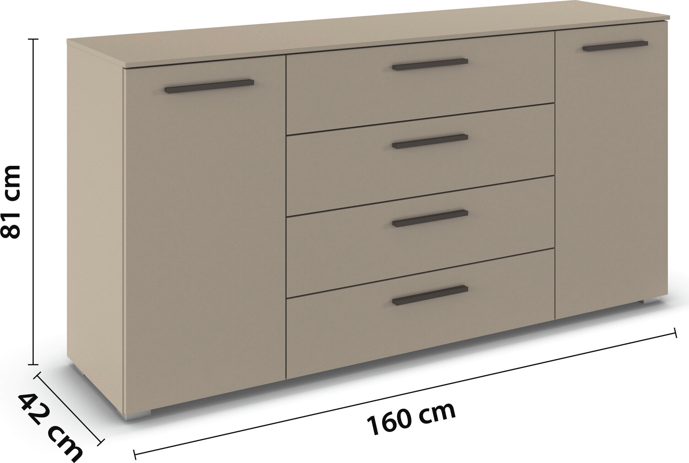 rauch Kombikommode »Sideboard Schubkommode Kommode MONTCLAR Front Dekor/Hochglanz/Glas« Breite 160 / Höhe 81 cm, 2 Einlegeböden, inkl. Soft-Close-Funktion,  2-türig, 4 geräumige Schubladen, viele Griffvarianten MADE IN GERMANY