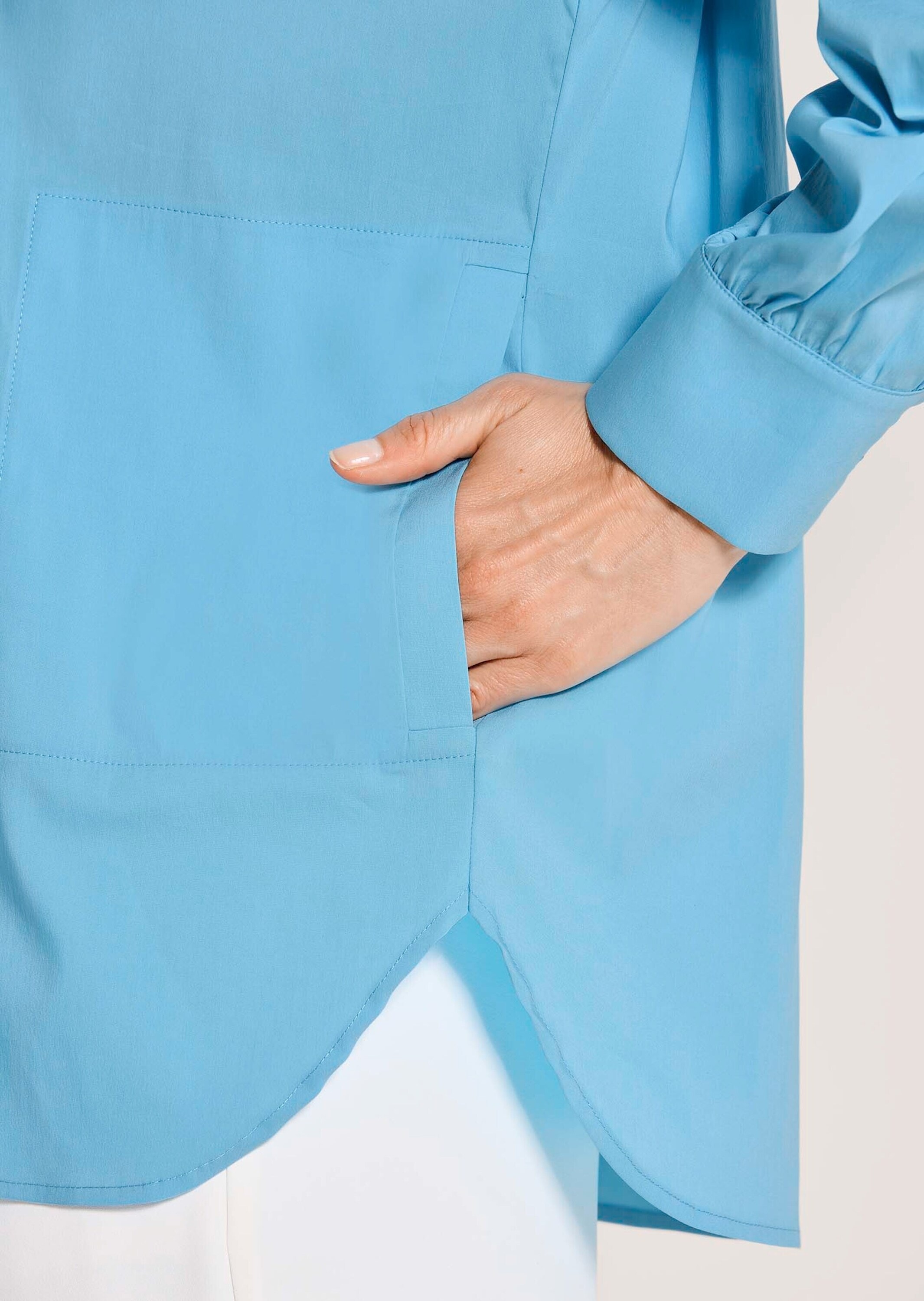 MADELEINE Langarmbluse »Hemdbluse Baumwollbluse mit Paspeltaschen« Bluse mit Gerundetem Saum