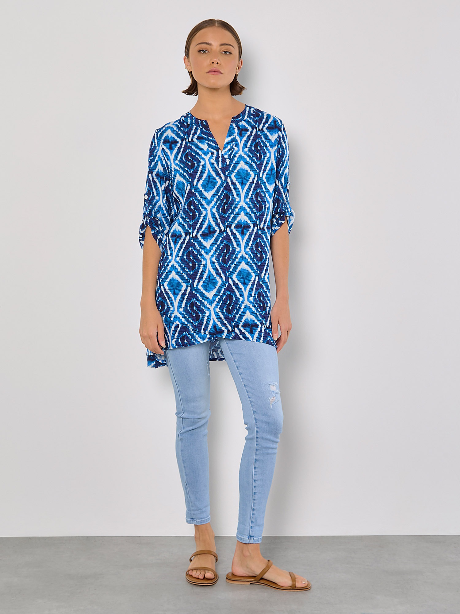 Apricot Longbluse »Bluse« mit Granddad-Ausschnitt