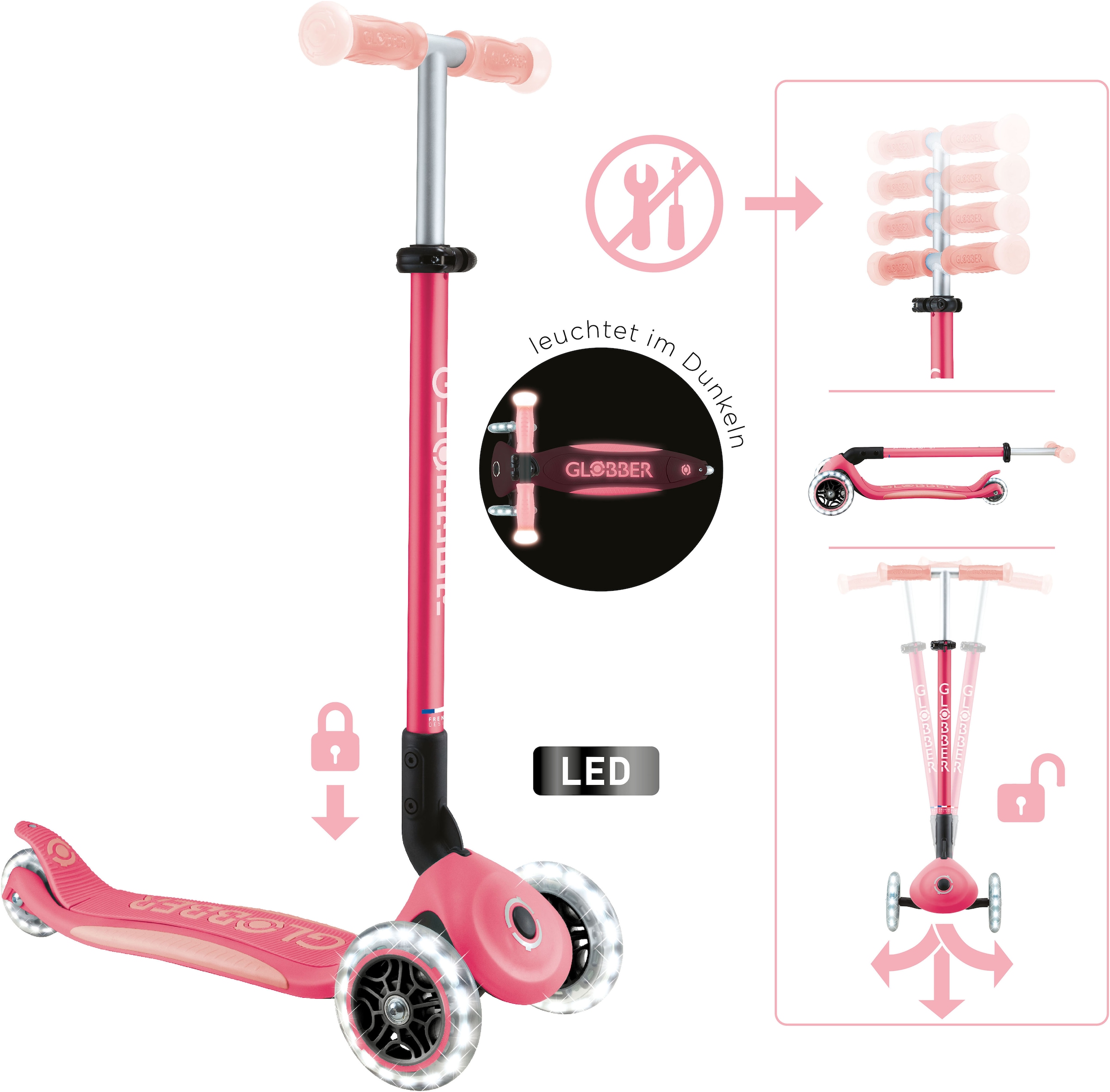 Globber Tretroller »ELITE GLOW LIGHTS, mit Leuchtrollen und Glow-Effekt«