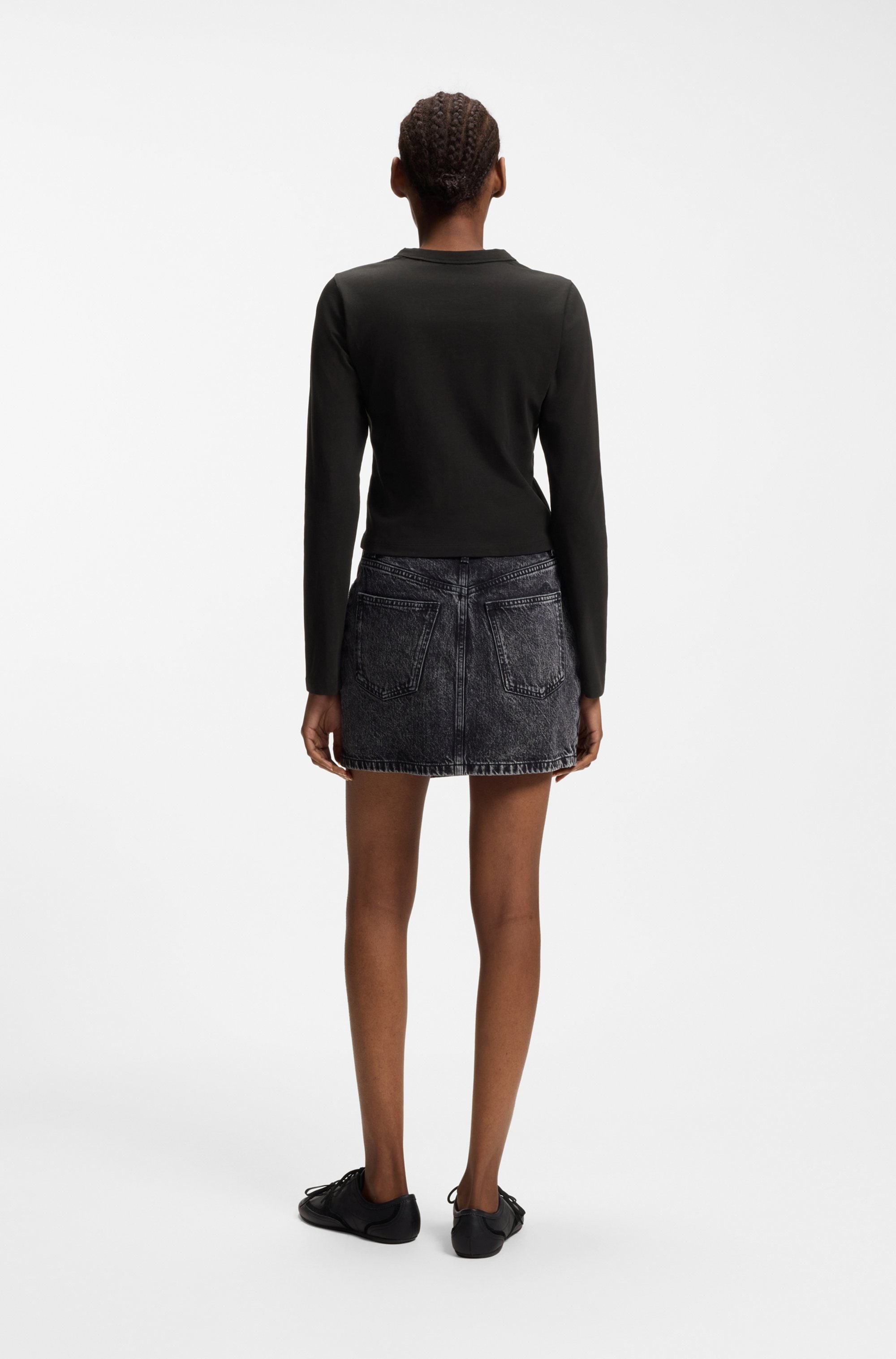 HUGO Blue Langarmshirt »Daliriee« cropped, Rundhals, mit Strassbesatz