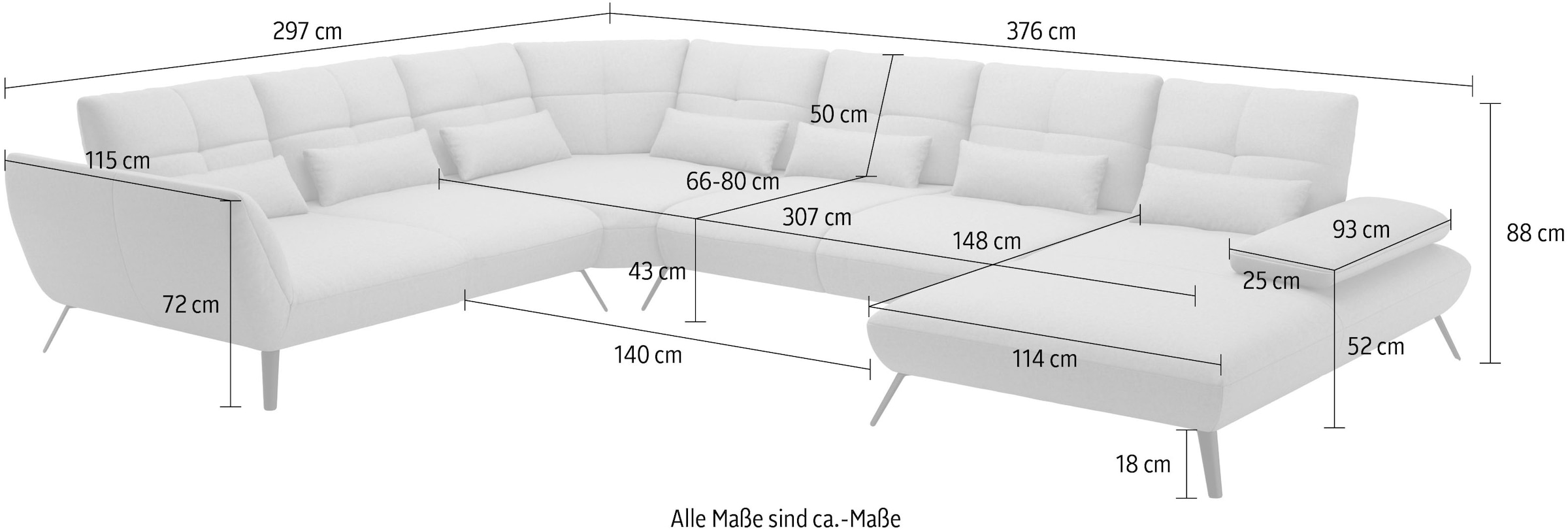 Places of Style Wohnlandschaft »Mikado U-Form«, inkl. Sitztiefenverstellung und Armteilverstellung