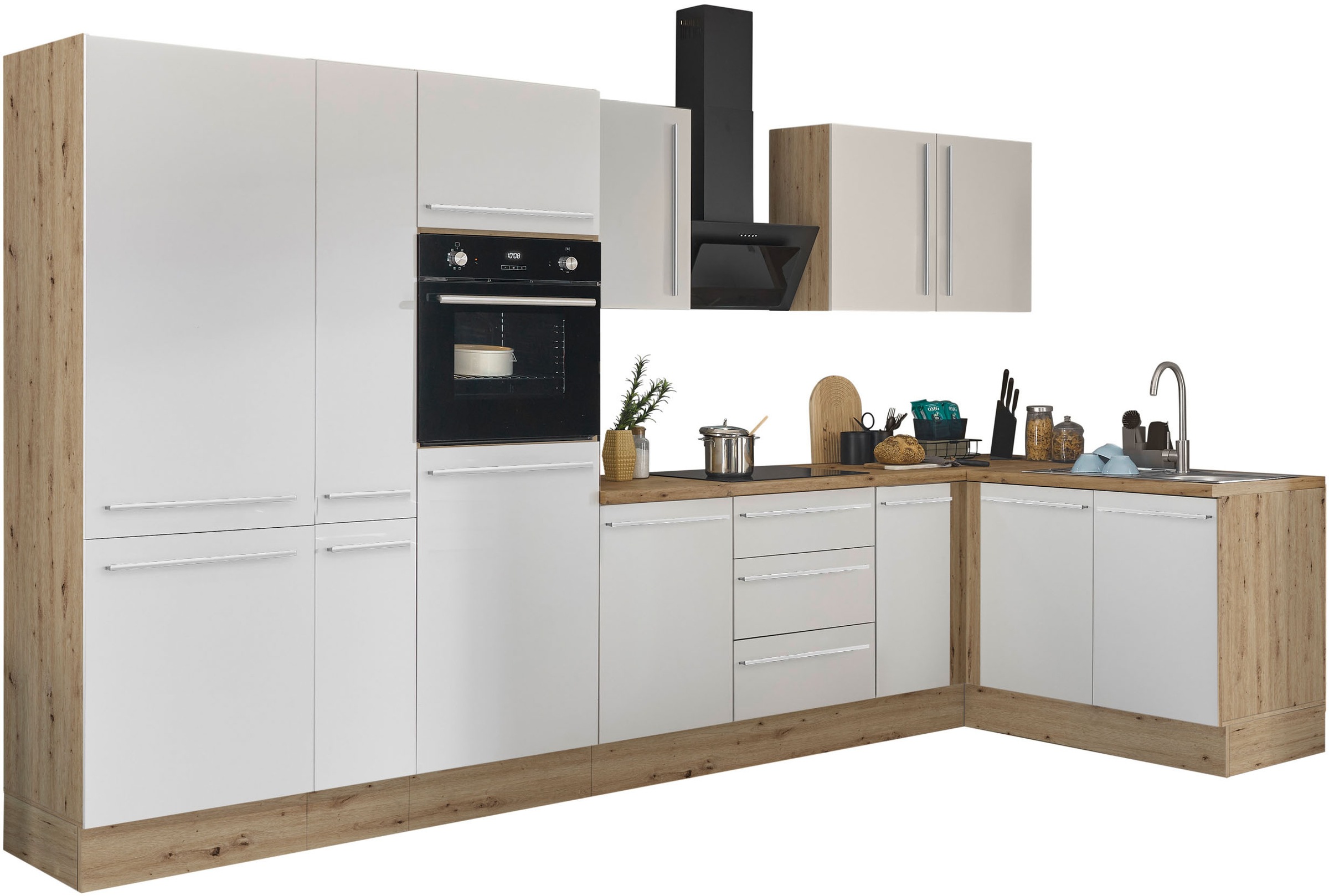 KOCHSTATION Winkelküche »Florida, Stellbreite 360x165 cm« wahlweise mit E-Geräten, mit Softclose für Türen und Schubkästen