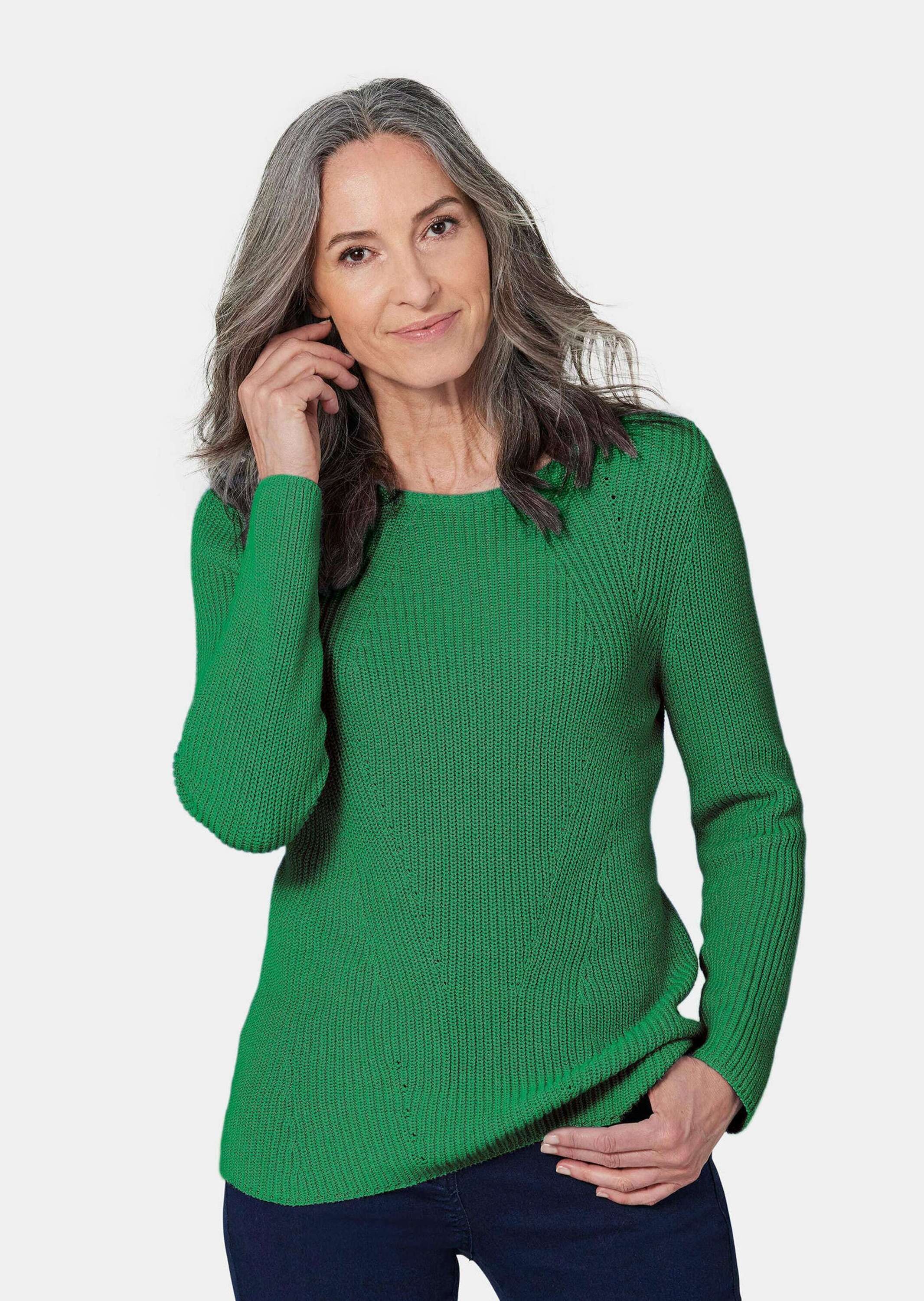 GOLDNER Strickpullover »Kurzgröße Baumwollpullover mit Patentgrobstrick« Ohne