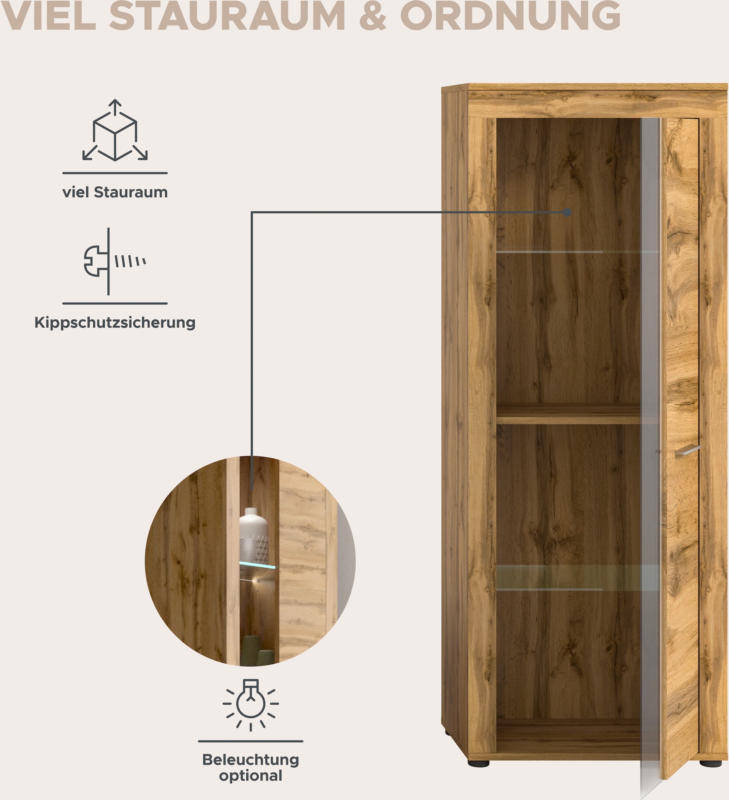 INOSIGN Wohnwand »Aosta, Breite 330cm, best. aus Highboard, Lowboard, Wandboard, Vitrine« 4 Stk. tlg.