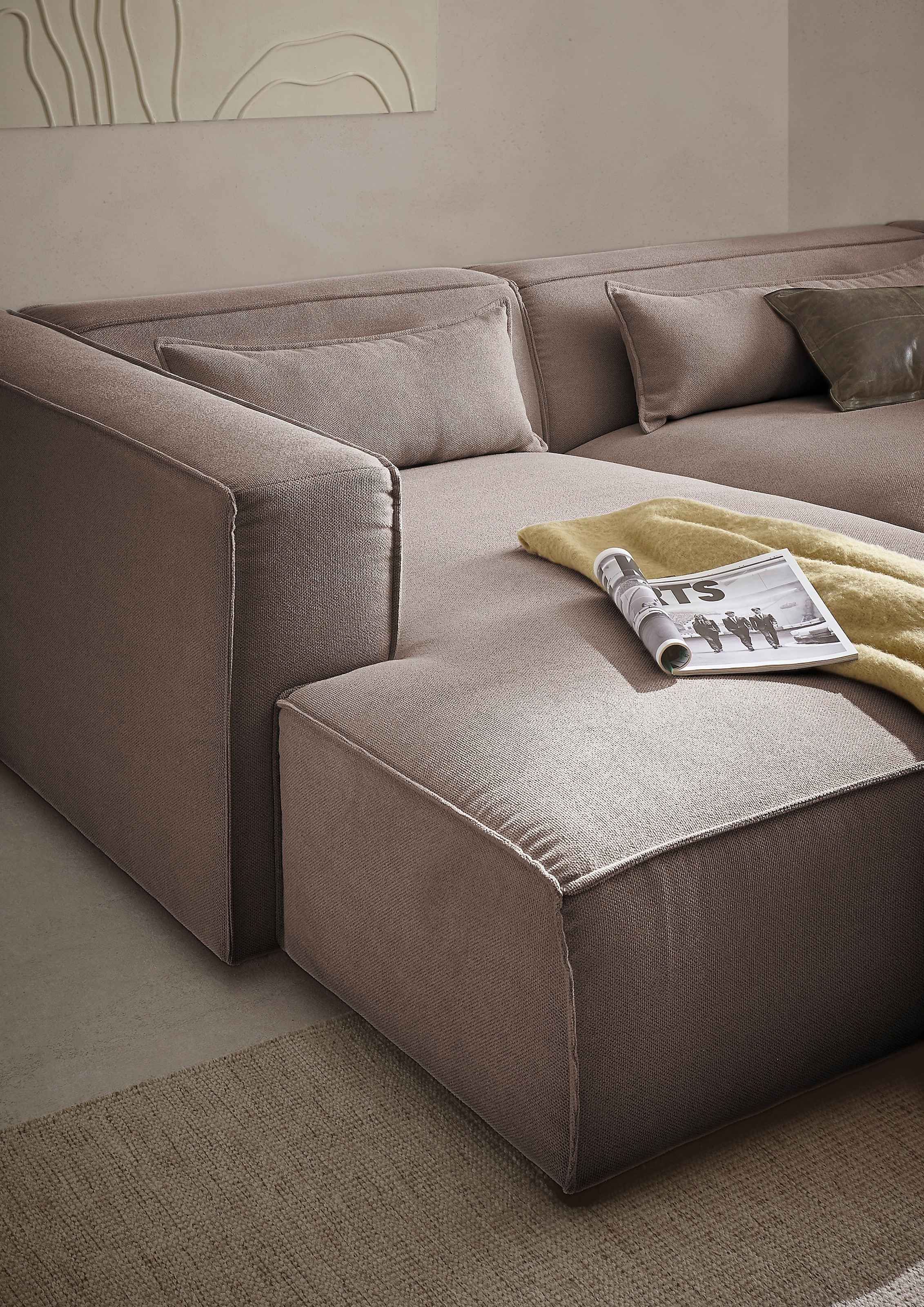 LeGer Home by Lena Gercke Ecksofa »PIARA XXL, Big-Sofa in Cord oder Leinenoptik, L-Form, mit Kedernaht«, wahlweise Ottomane rechts/links, schwarze Füße, extra tiefe Sitzfläche