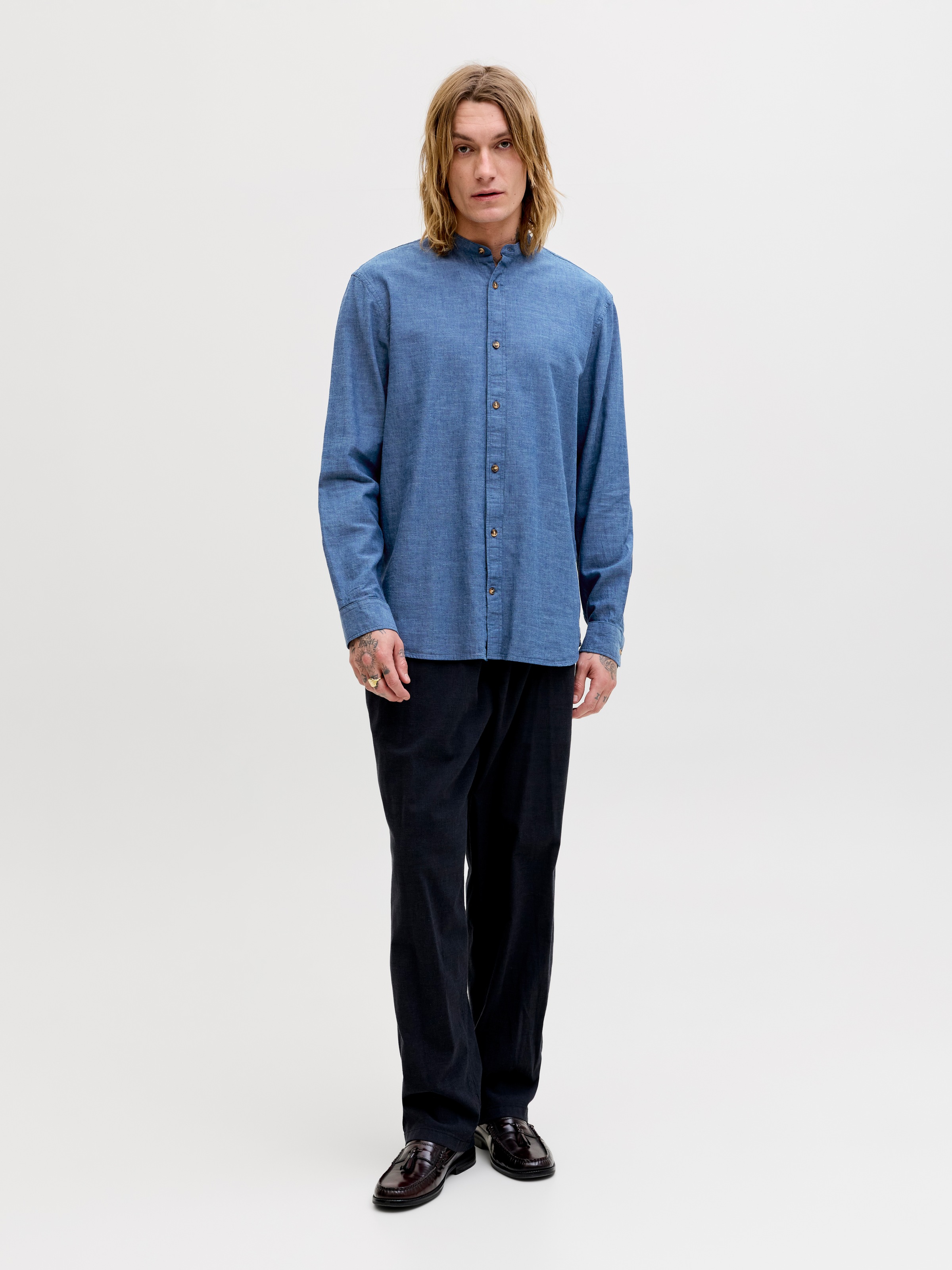 Jack & Jones Langarmhemd »JJESUMMER LINEN BLEND BAND SHIRT L/S SN« Baumwollmischung, regular fit