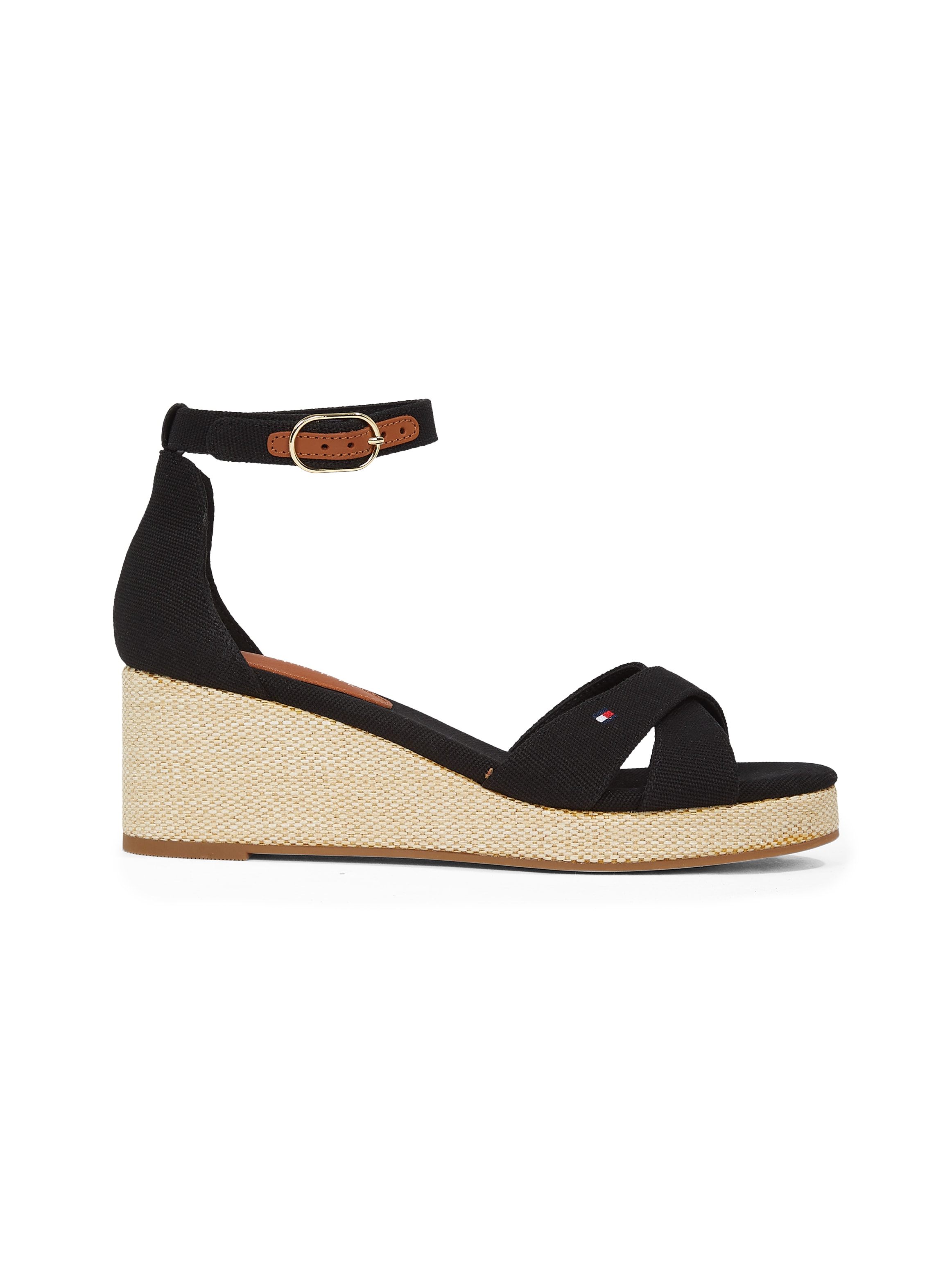 Tommy Hilfiger Keilsandalette »FLAG CRISS-CROS MID WEDGE ESPAD«, Riemchensandale, Sommerschuh mit verstellbarer Schnalle