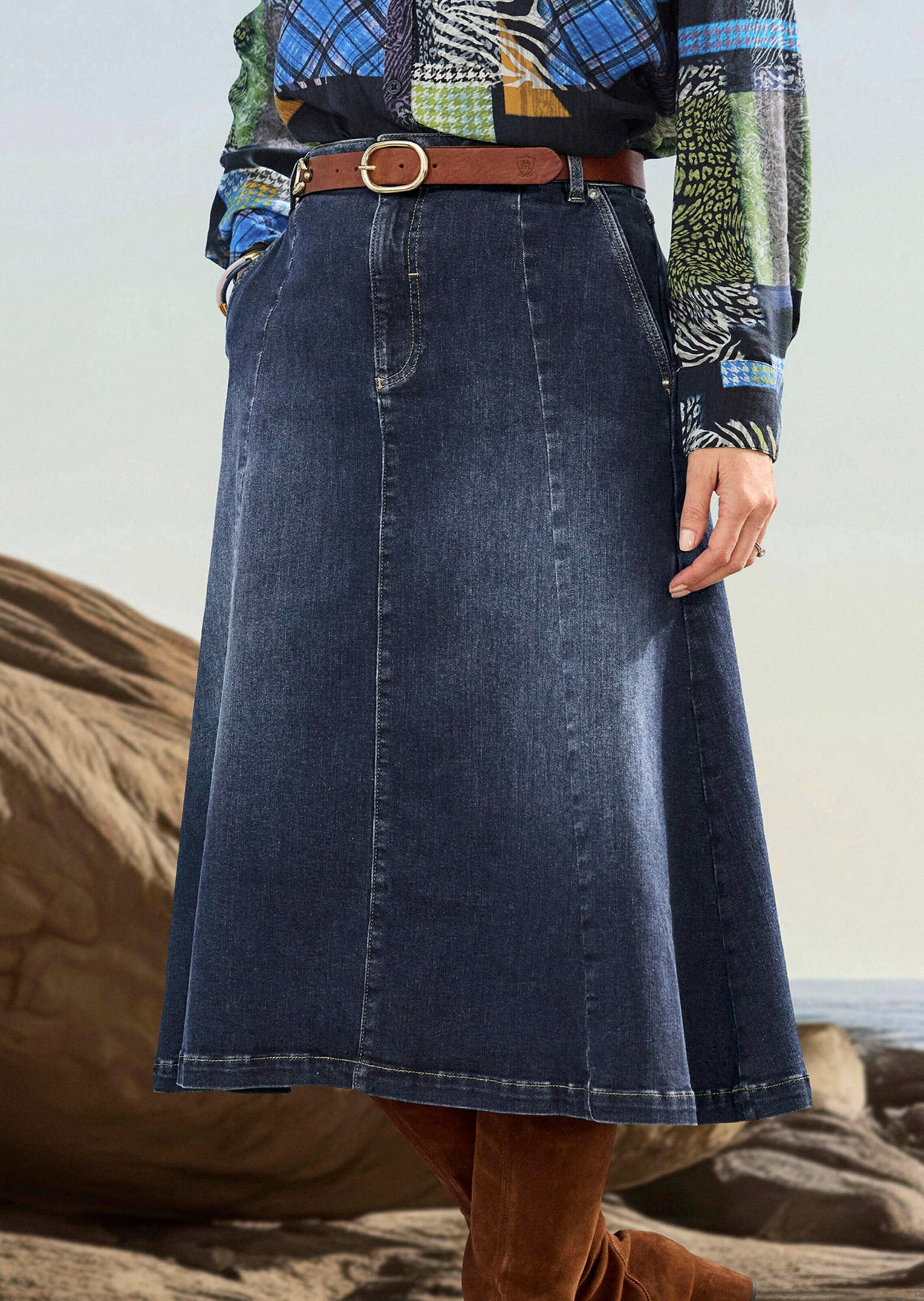 GOLDNER Jeansrock »Kurzgröße Bequemer Denim-Rock mit Formbund«