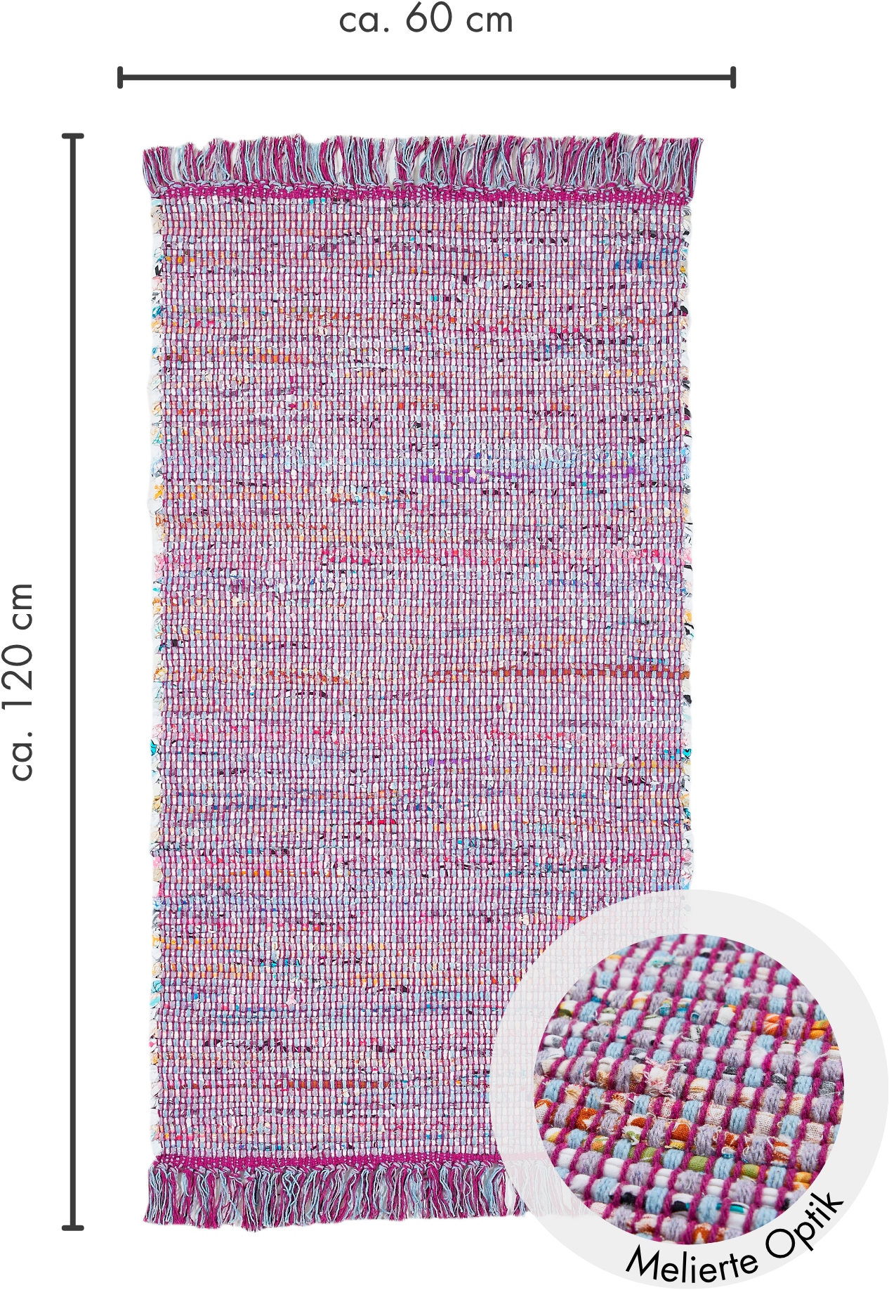 Andiamo Teppich »Frida« rechteckig 8 mm Höhe Handweb Teppich, Fleckerl, reine Baumwolle, handgewebt, mit Fransen