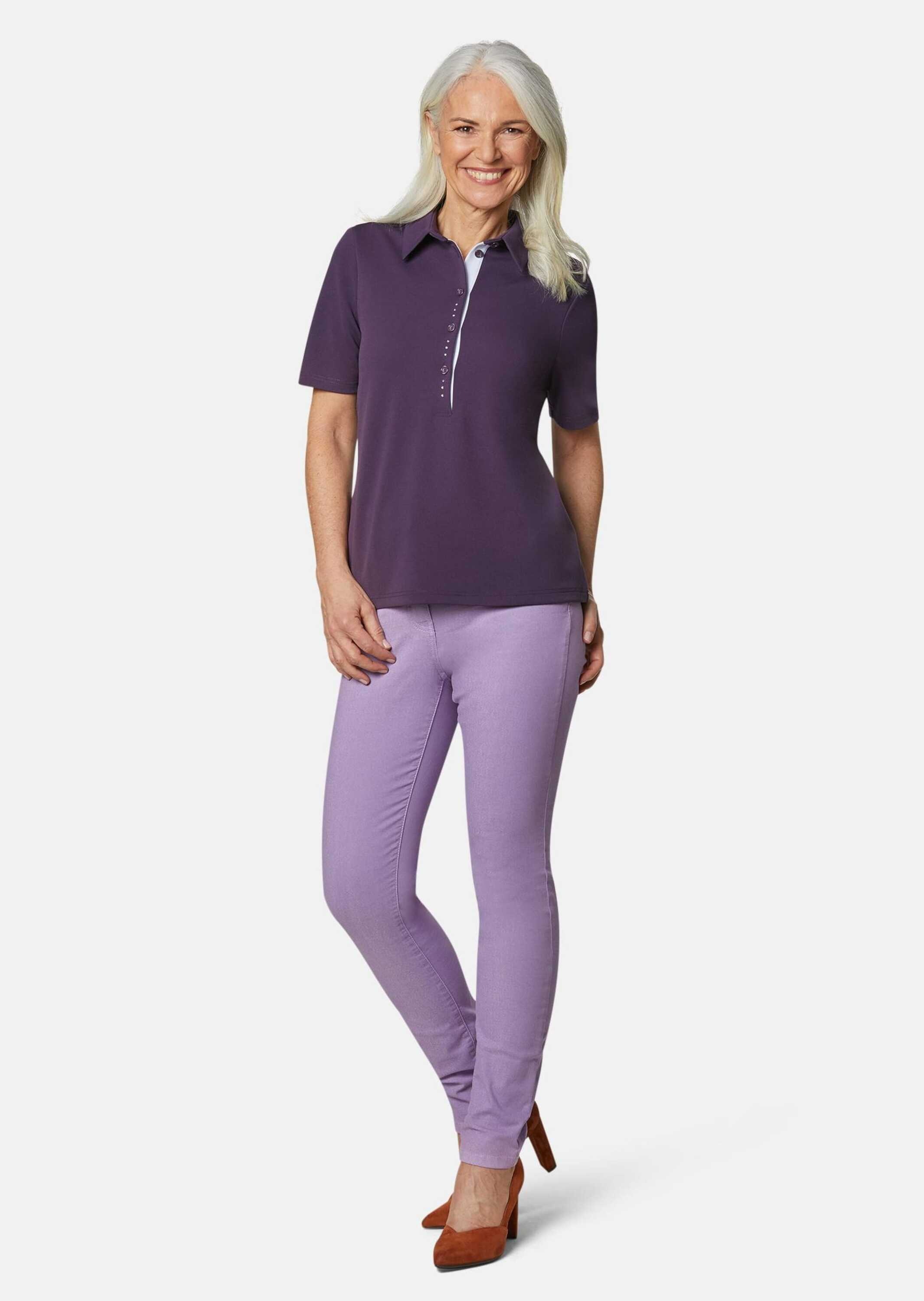 GOLDNER Poloshirt »Kurzgröße Pikee-Poloshirt« Lange Knopfleiste mit funkelnden Strassteinen