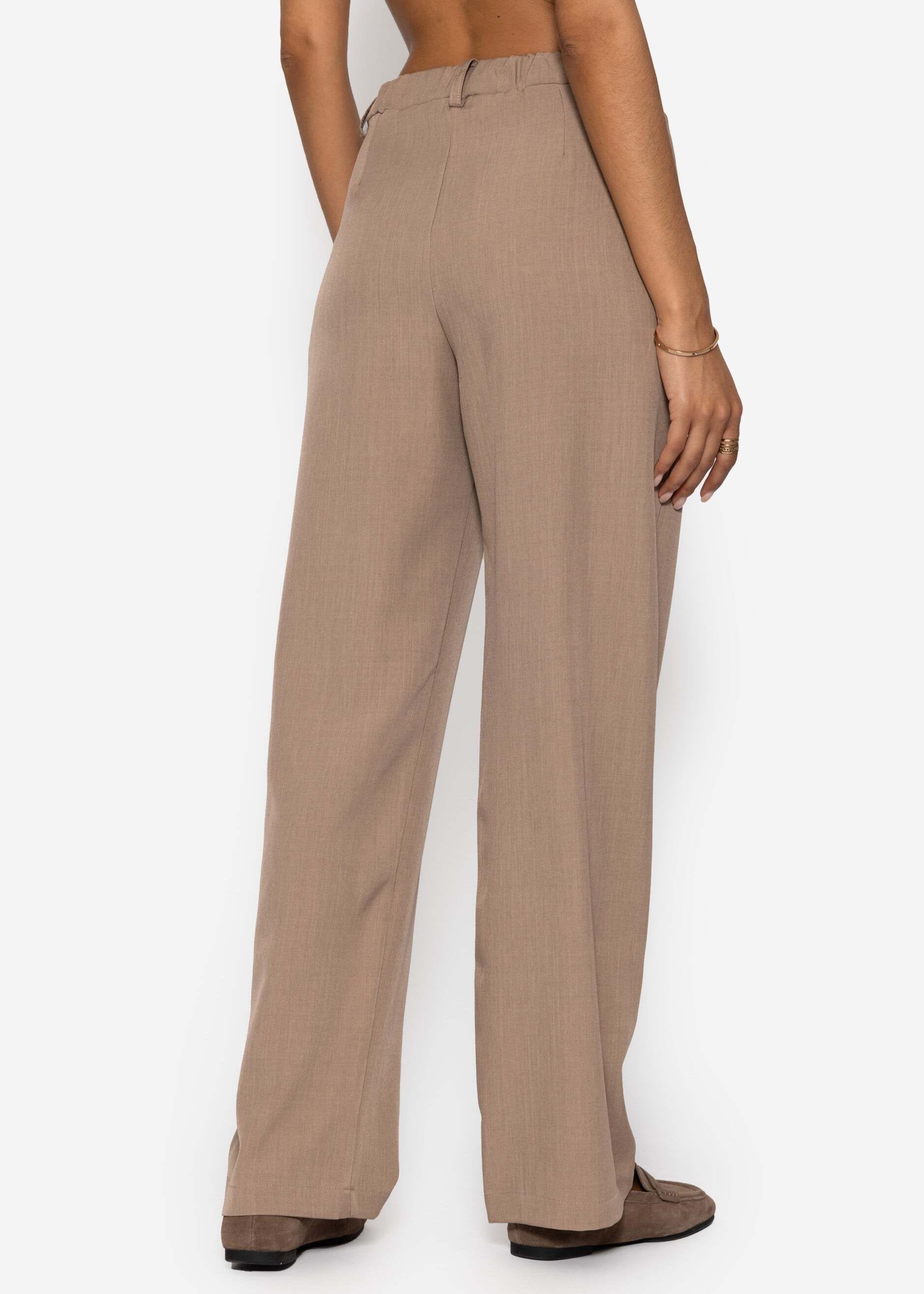 SASSYCLASSY Anzughose »High Waist Hose mit geradem Bein«  Hose mit hohen Bund in Dunkelbeige
