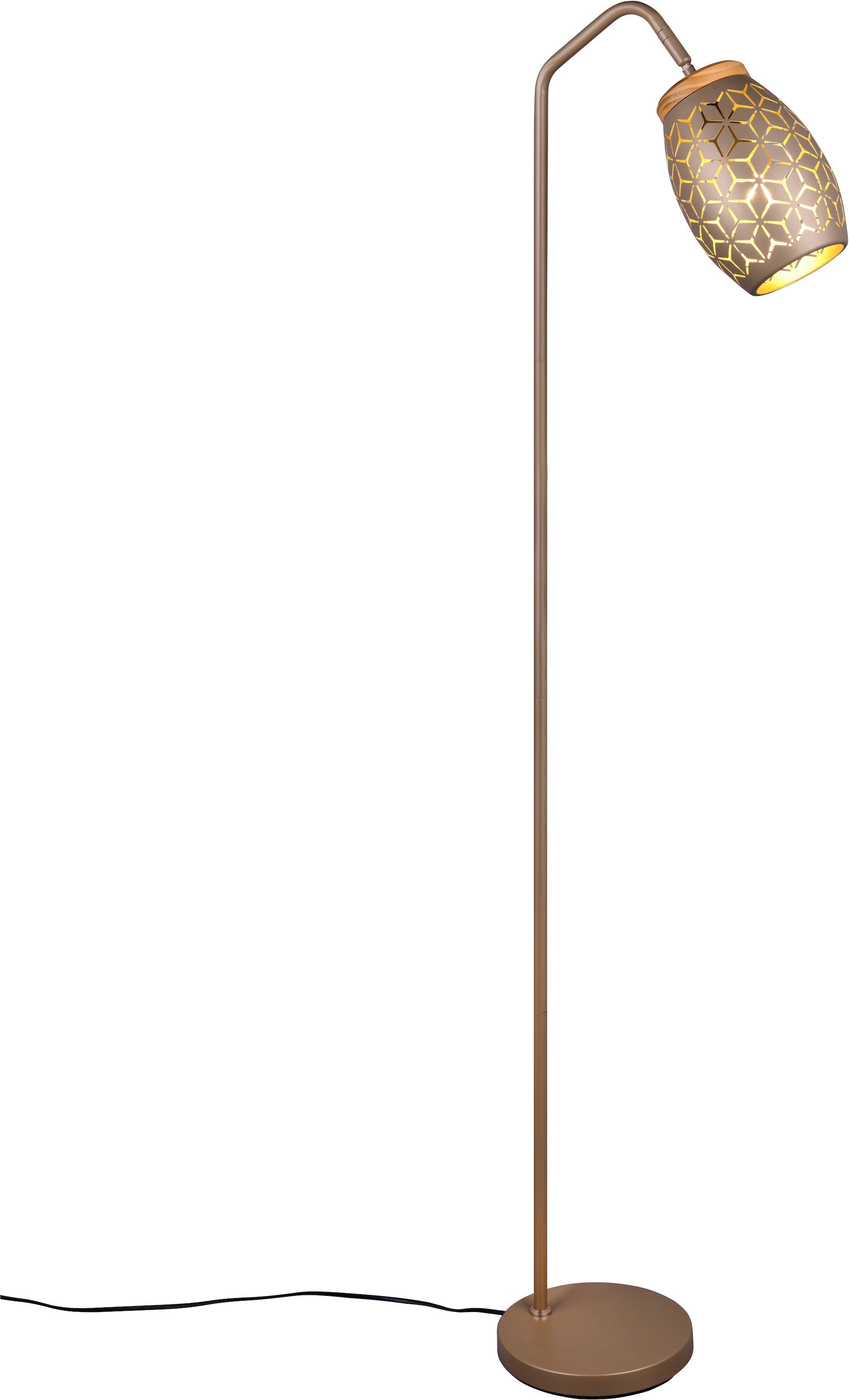 REALITY Leuchten Stehlampe »BIDAR, Stehleuchte Höhe 147 cm mit Fußschalter, exkl 1x E27 max 10W« E27 1 Stk. warmweiß - kaltweiß Metall-Lampenschirm mit Lasercut Muster und Holz-Dekoelement