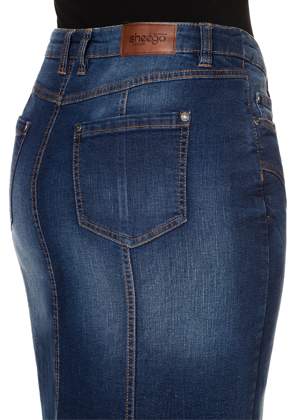 Sheego Jeansrock »Jeansrock Used Effekte, jedes Teil ein Unikat«