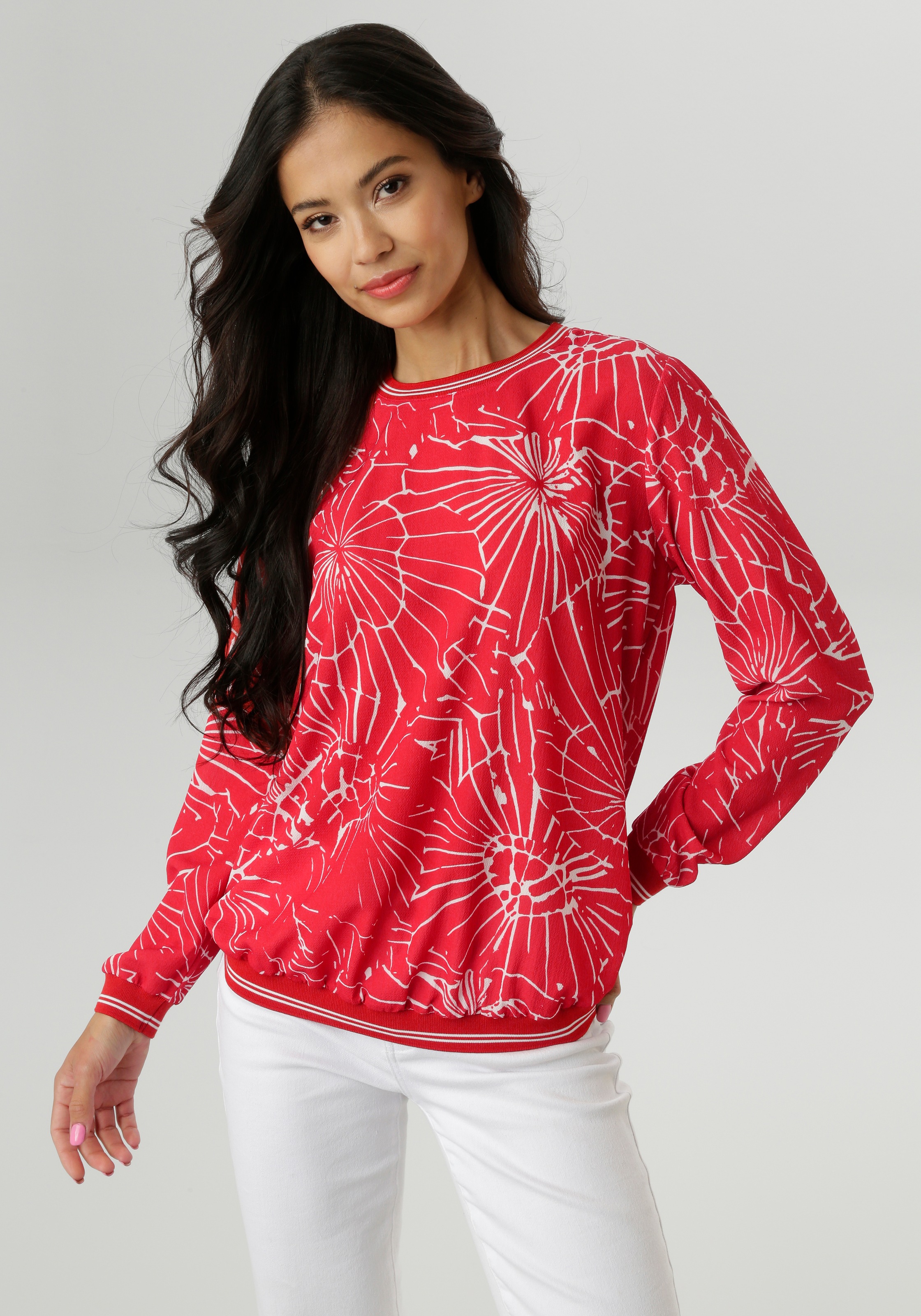 Aniston Selected Damen Shirtbluse mit sportiven Bündchen - NEUE KOLLEKTION in rot, Größe 48