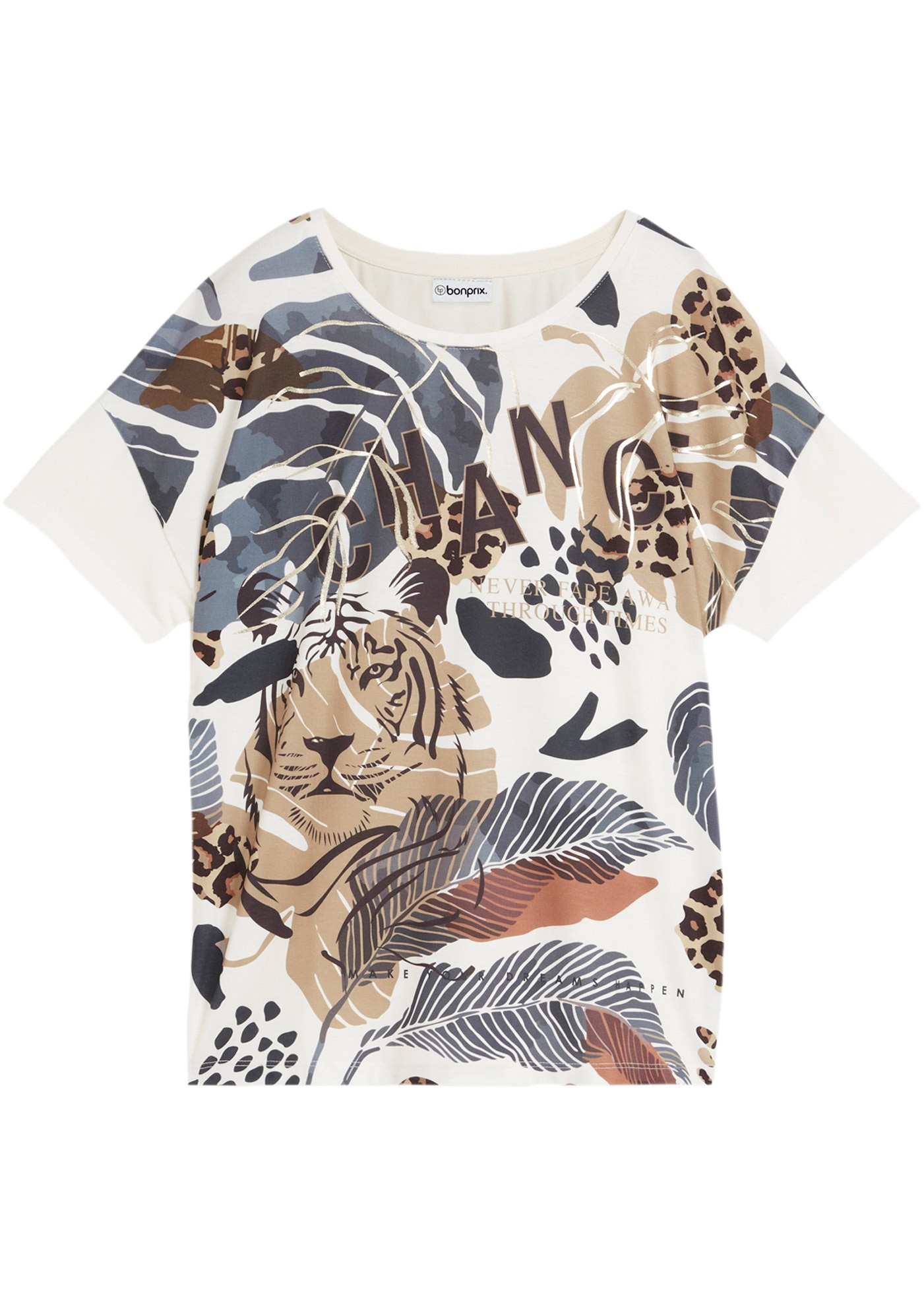 bonprix T-Shirt Loose Fit Passform, Kurzarm, mit Foilprint