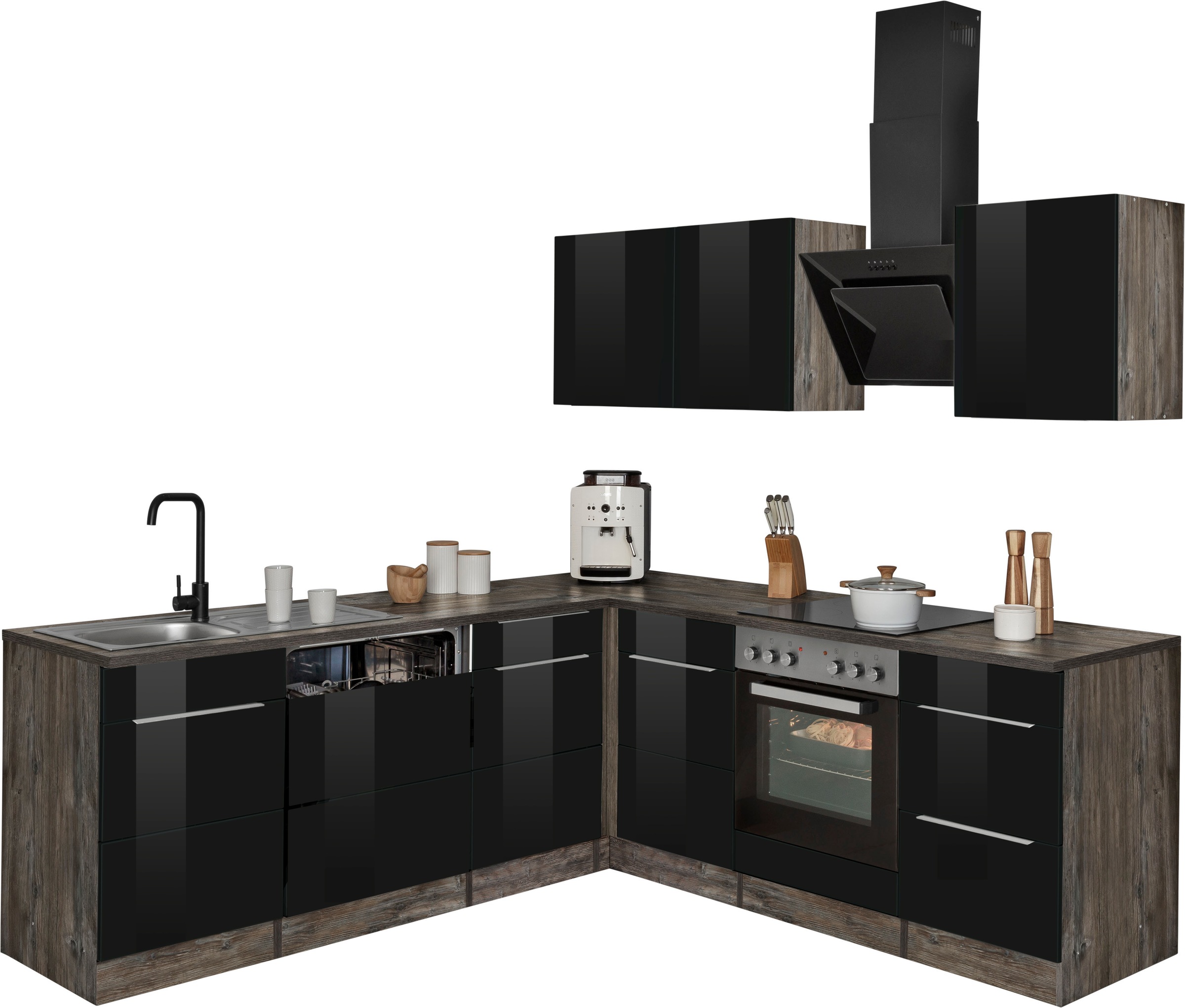 KOCHSTATION Winkelküche »KS-Brindisi« Stellbreite 220/220 cm, wahlweise mit E-Geräten, mit MDF-Fronten