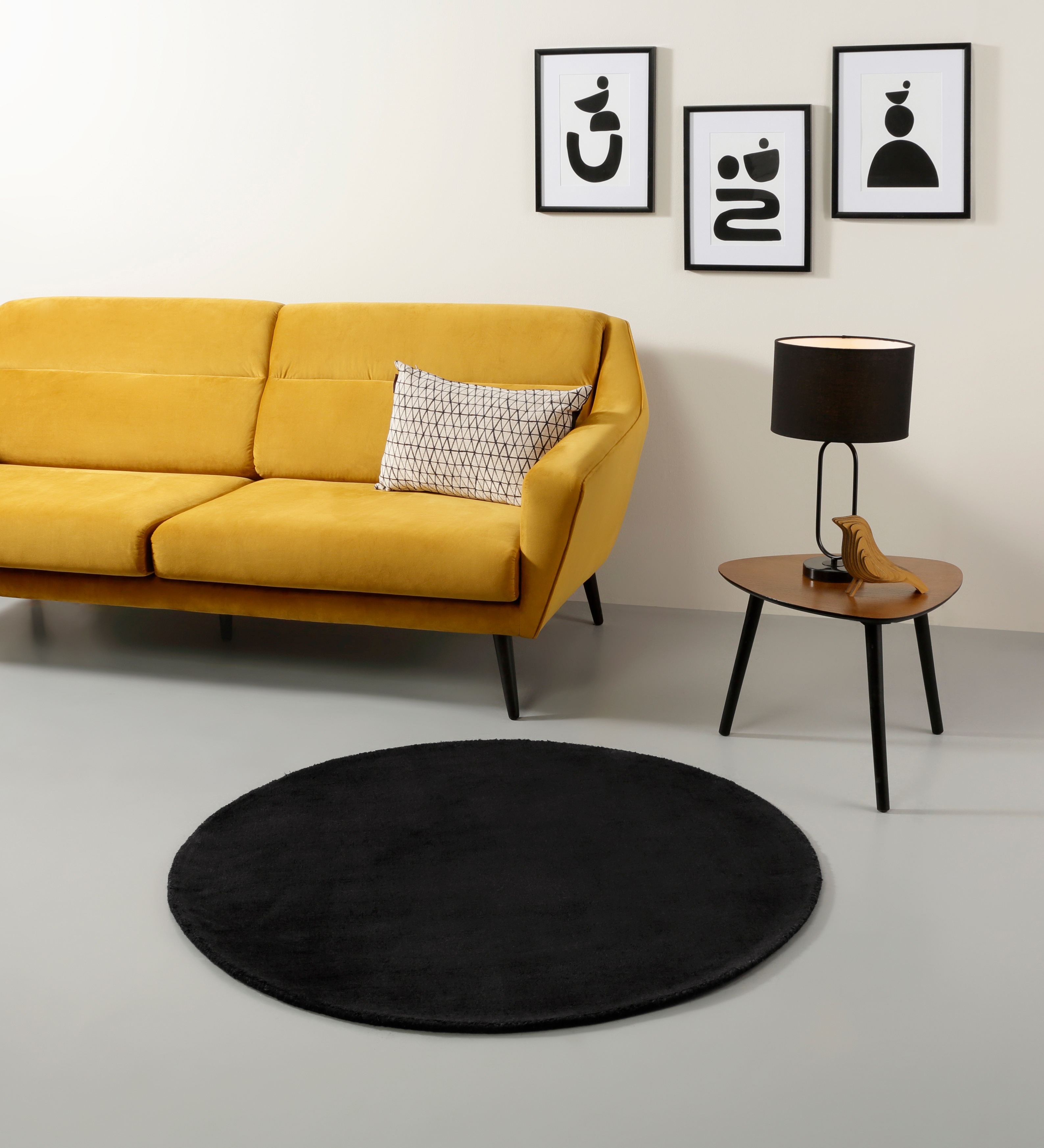 My Home Teppich »Soley« rund 12 mm Höhe Handweb Teppiche, Wohnzimmer, Schlafzimmer, Esszimmer in schwarz