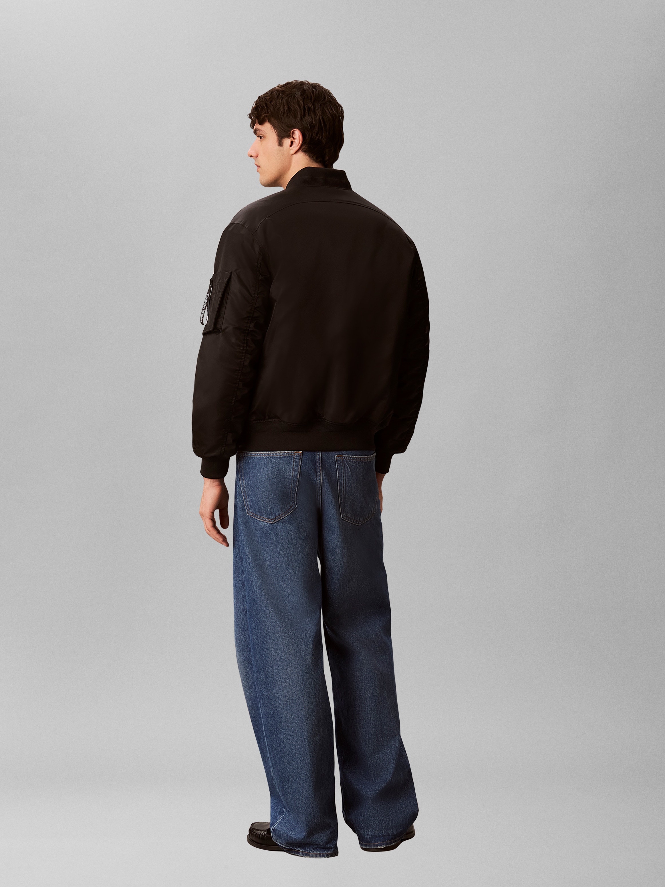 Calvin Klein Jeans Bomberjacke Rippkragen, Regular Fit, Logo-Stickerei