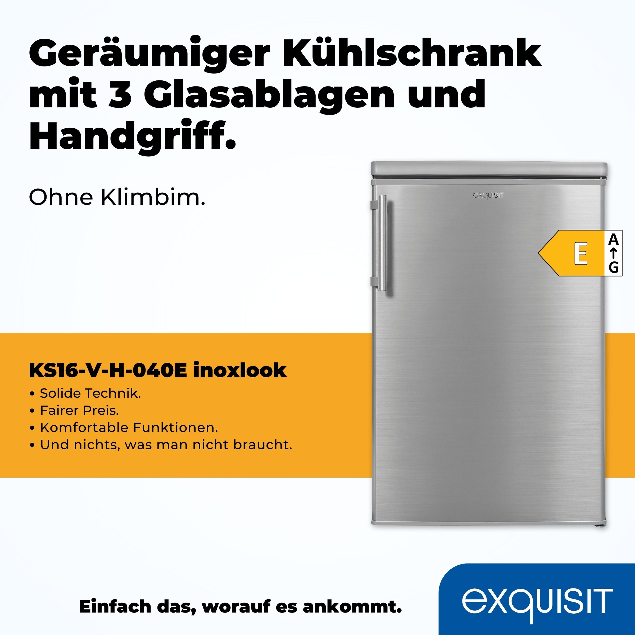 exquisit Kühlschrank »KS16-V-H-040E inoxlook«, 127 L Volumen