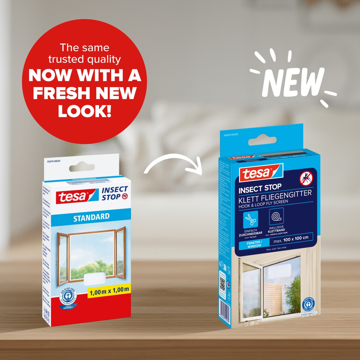 tesa Insektenschutz-Fensterrahmen »Insect Stop Standard Fliegengitter für Fenster - 1.0 m : 1.0 m« Packung, Fliegennetz, Klettband, 3 Stk. tlg. Insektenschutzgitter -Fliegenetz ohne Bohren-zuschneidbar