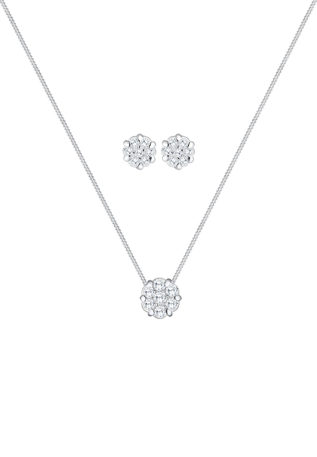 Elli Ohrring und Ketten Set »Schmuckset Set mit Blumen Motiv Steinen Zirkonia Weiß 925 Sterling Silber«