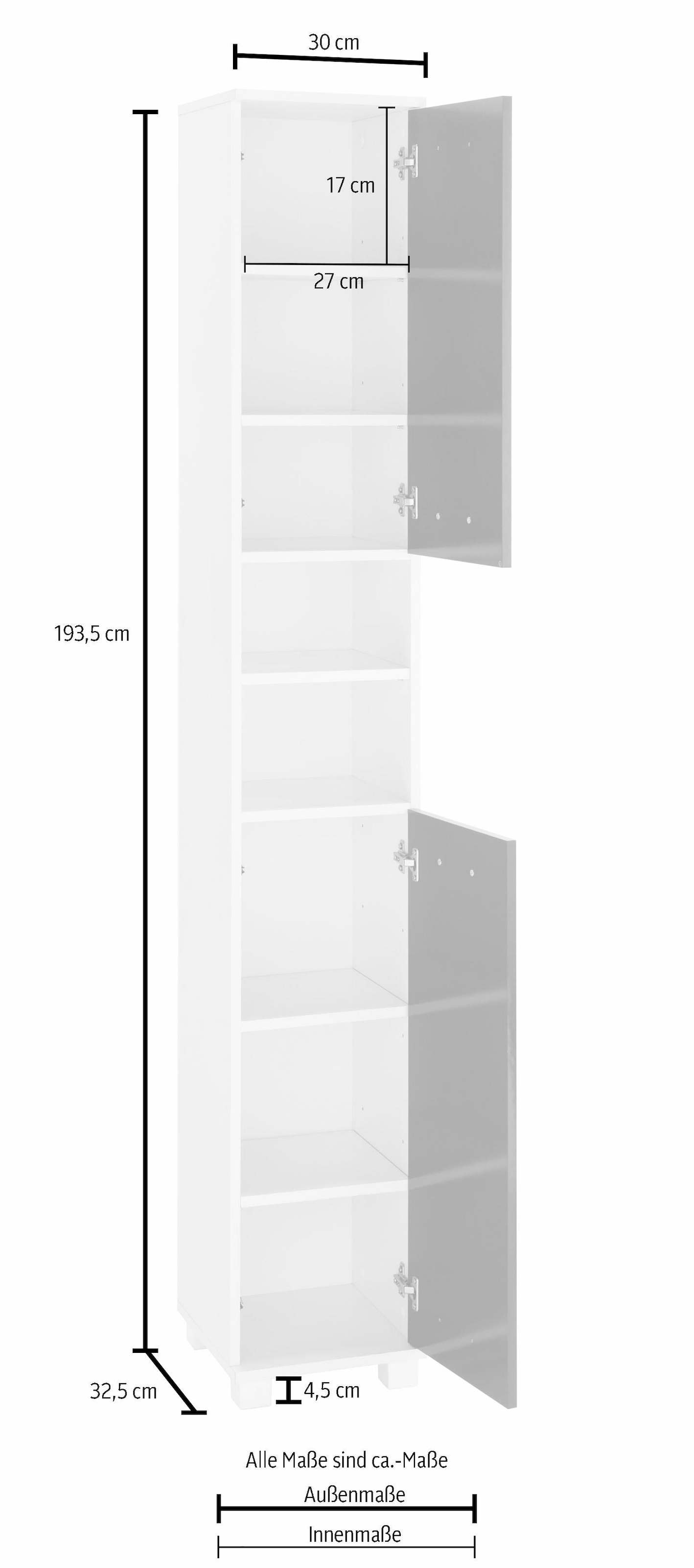 Schildmeyer Hochschrank »Colli in verschiedenen Farben«, Höhe 193,7 cm, Badezimmerschrank mit Metallgriffen, Ablageböden