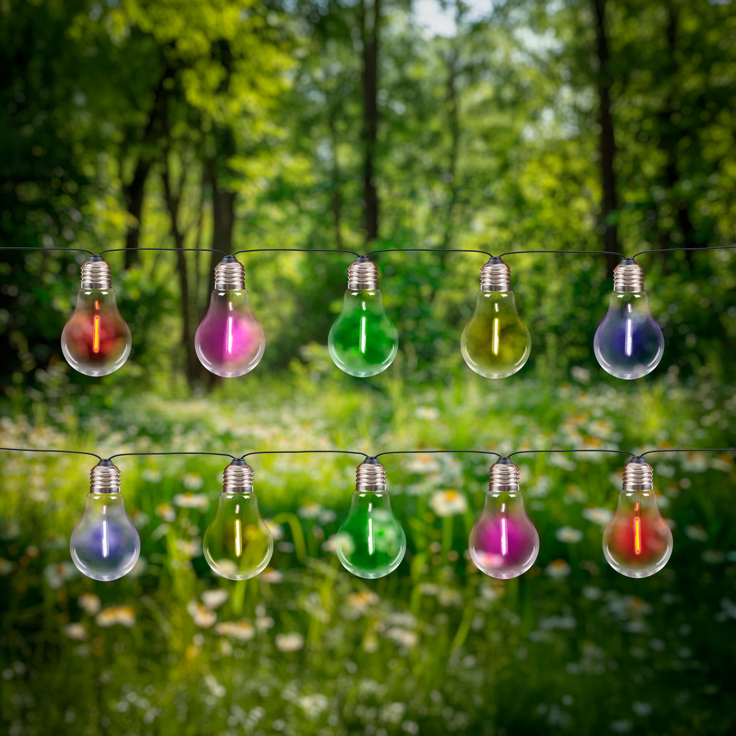 näve LED-Lichterkette »Linda« 10 Stk.-flammig Solar, 10 Glühbirnen klar, RGB-LED, Dämmerungssensor, Zuleitung 180cm