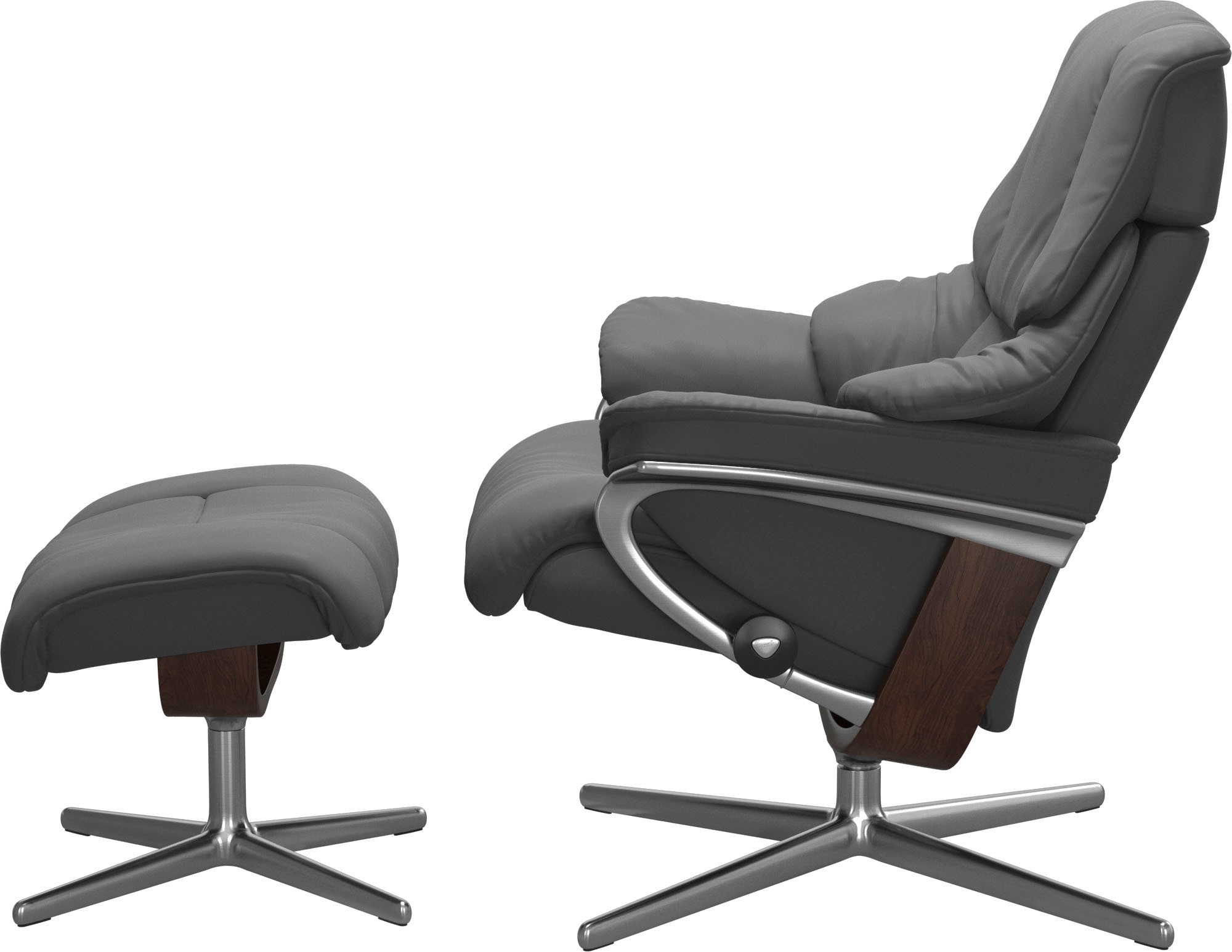 Stressless® Relaxsessel »Reno« Set, Relaxsessel mit Hocker,  mit Hocker, mit Cross Base, Größe S, M & L, Holzakzent Braun