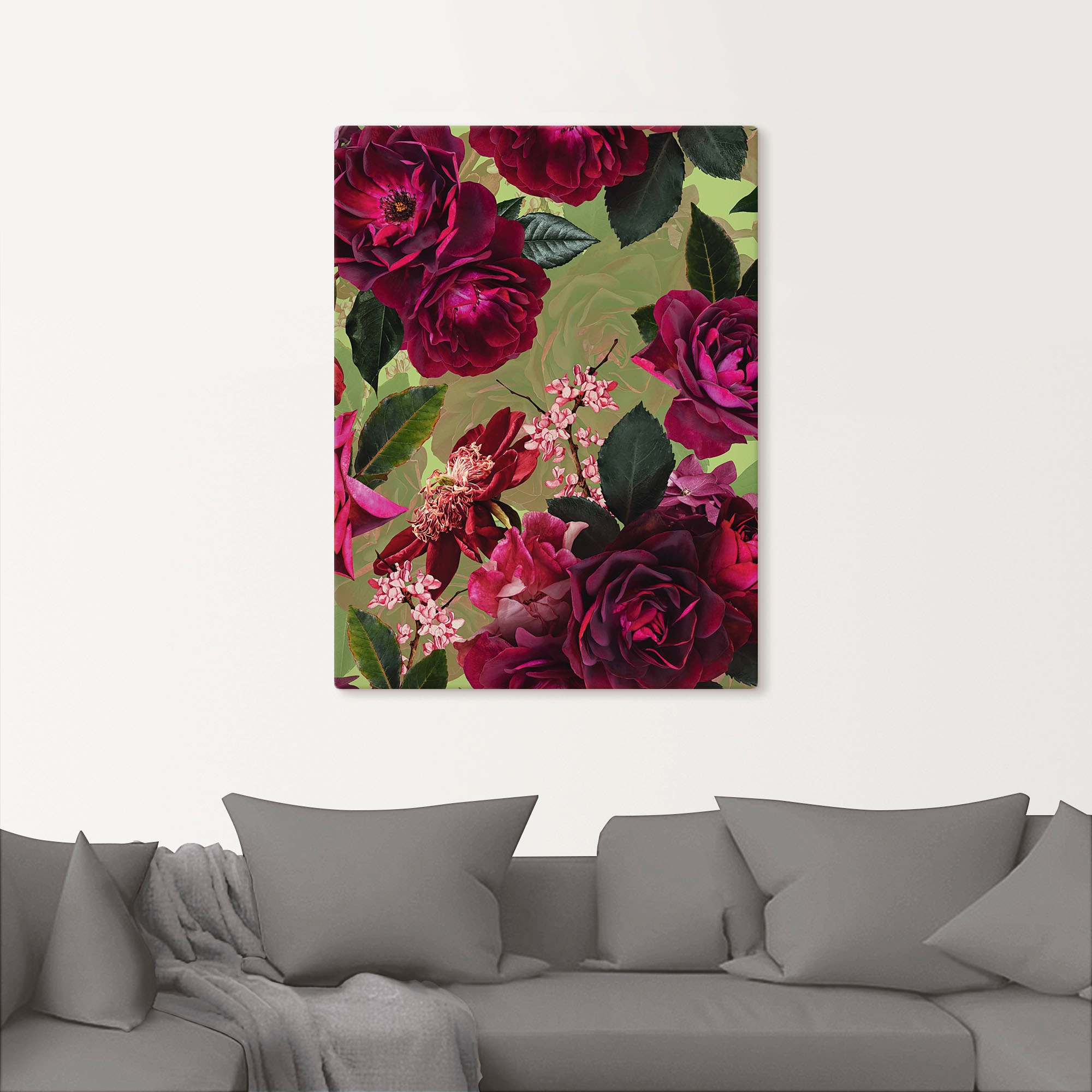 Artland Wandbild »Dunkle Rosen auf Grün«, Blumenbilder, (1 St.), als Alubild, Outdoorbild, Leinwandbild, Poster, Wandaufkleber