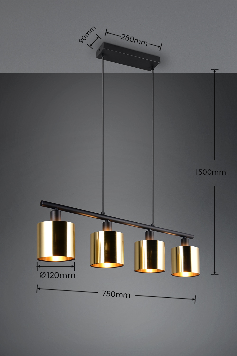REALITY Leuchten Pendelleuchte »JASON, Hängelampe Esszimmerlampe,  4-flammig, exkl. 4xE14 max 10W« E14 1 Stk. warmweiß - kaltweiß höhenverstellbar max 150cm, mit semi-transparenten Kunststoff-Schirmen