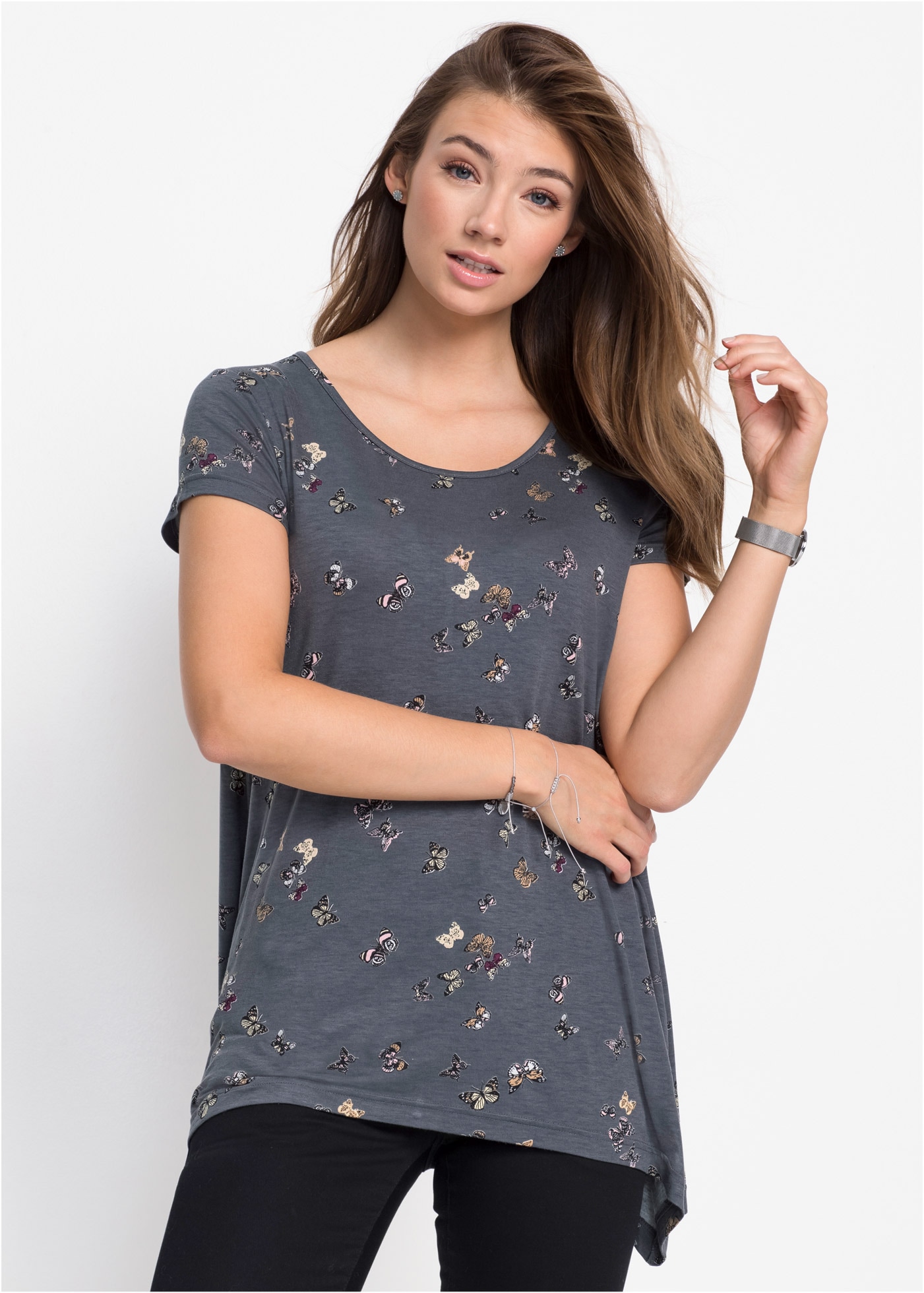 bonprix T-Shirt leicht ausgestellter Schnitt, verlängerte Saumseiten