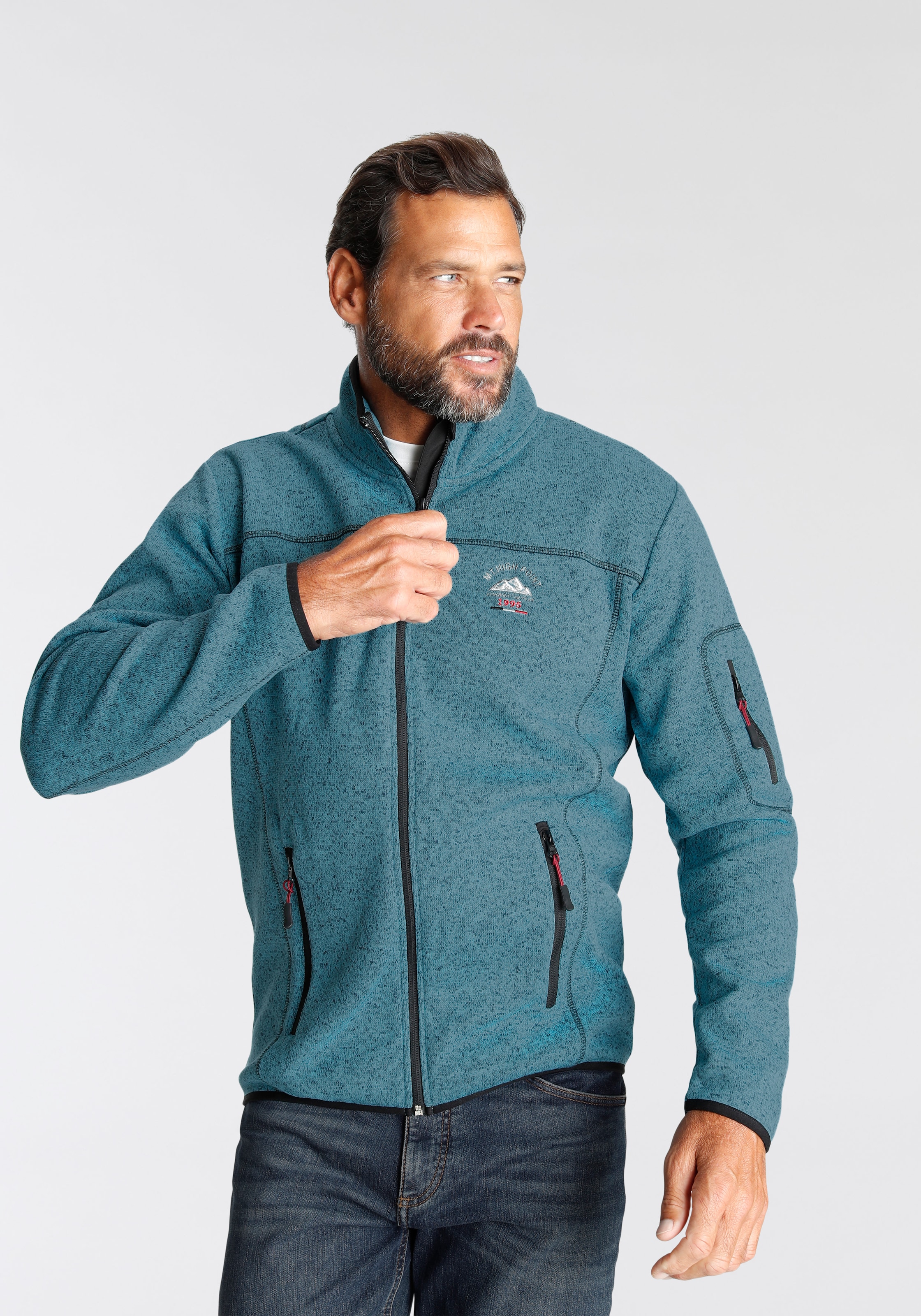 Man's World Strickfleecejacke, für die Übergangszeit, mit Reißverschlusstaschen, mit Stehkragen
