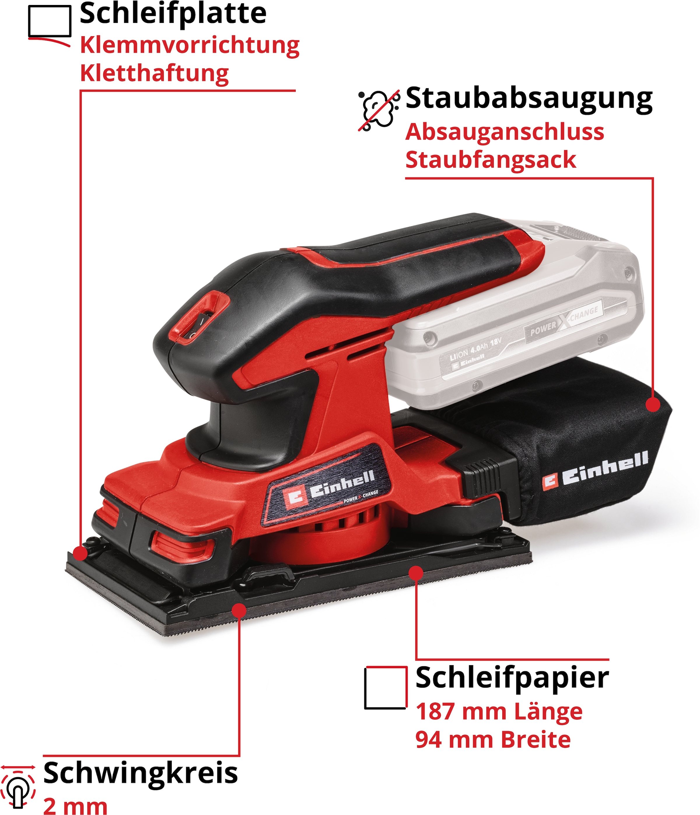Einhell Schwingschleifer »Akku-Schwingschleifer TC-OS 18/187 Li Solo« 2 tlg. ohne Akku und Ladegerät