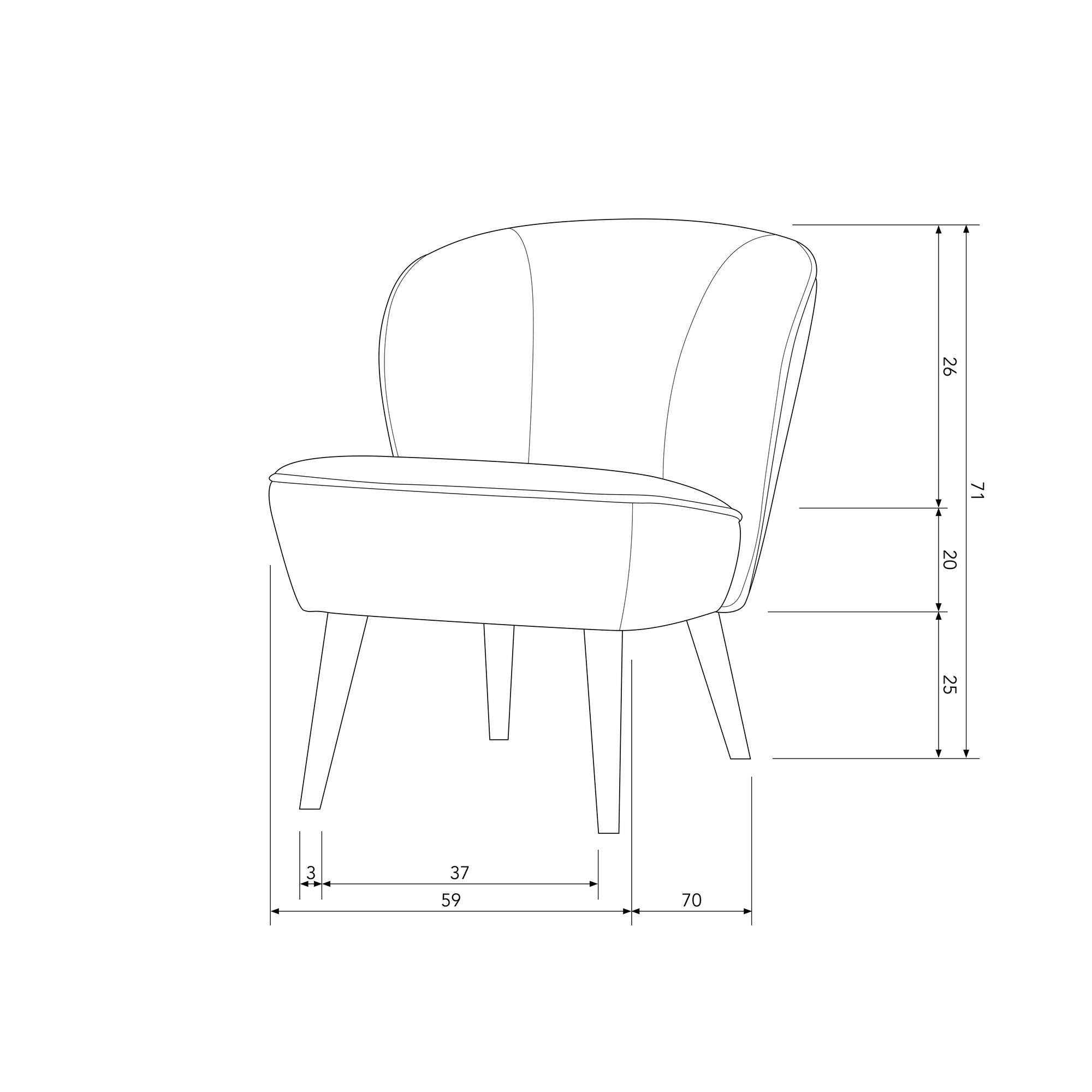 WOOOD Sessel »Sara«, weich gepolstert, 4-Fußgestell, H 71 cm x B 59 cm