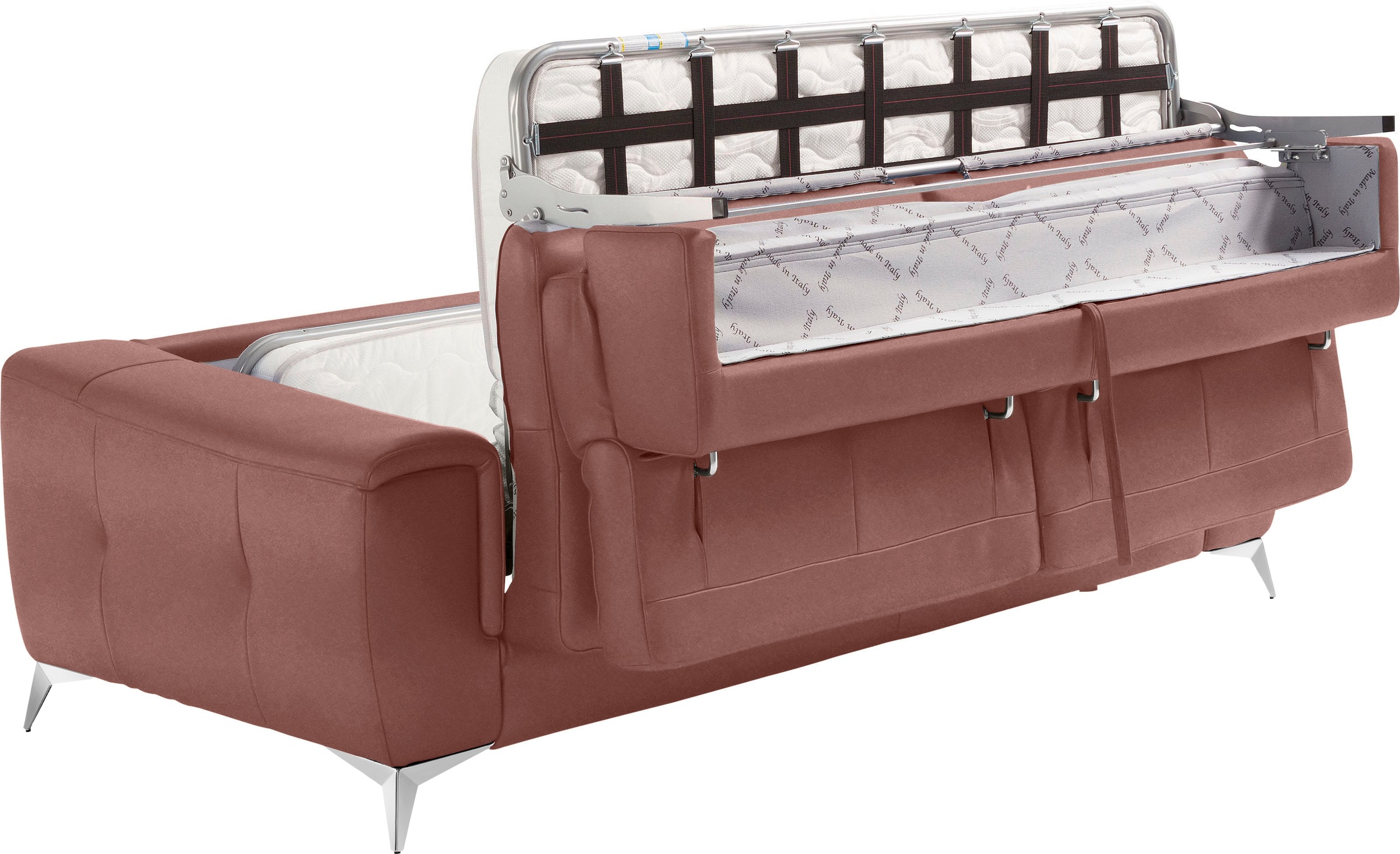 Egoitaliano Schlafsofa »Francine Designsofa, Loungesofa mit Dauerschlaffunktion, Breite 233 cm«, mit Bettfunktion, Luxus-Microfaser BLUSH, cedar wood, Fußfarbe chrom