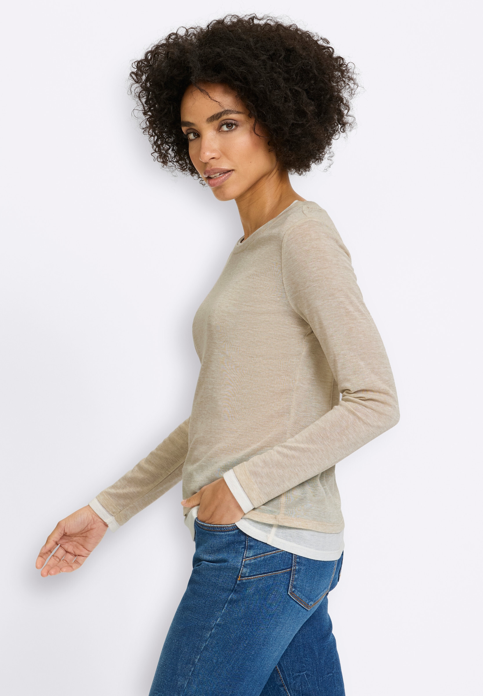 heine 2-in-1-Shirt »Langarm-Shirt 2-in-1-Langarmshirt mit kontrastfarbenen Abschlüssen«