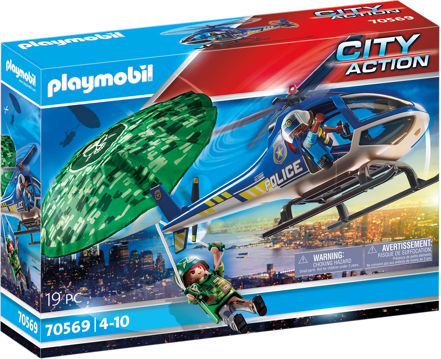 Playmobil® Konstruktions-Spielset »Polizei-Hubschrauber: Fallschirm-Verfolgung (70569), My Action Heroes«, (19 St.), Made in Germany