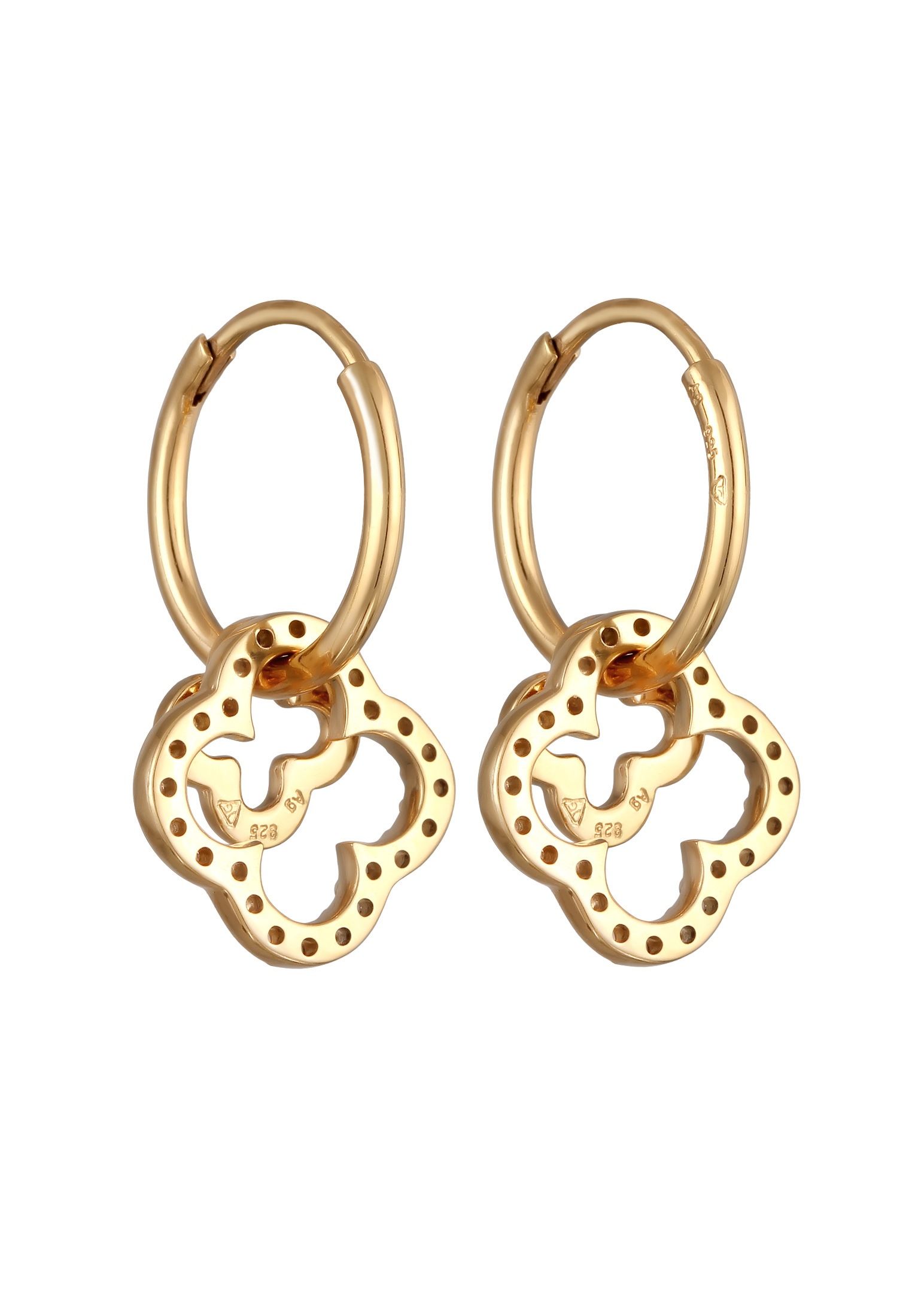 Elli Paar Creolen »Ohrringe Creolen Kleeblatt Zirkonia Brillantschliff Weiß 925 Sterling Silber«