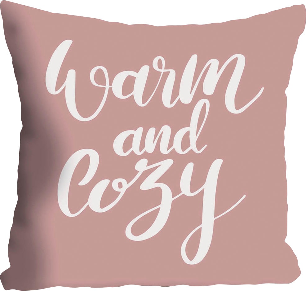 queence Dekokissen »Warm and Cozy«, mit Schriftzug, Kissenhülle ohne Füllung, 1 Stück