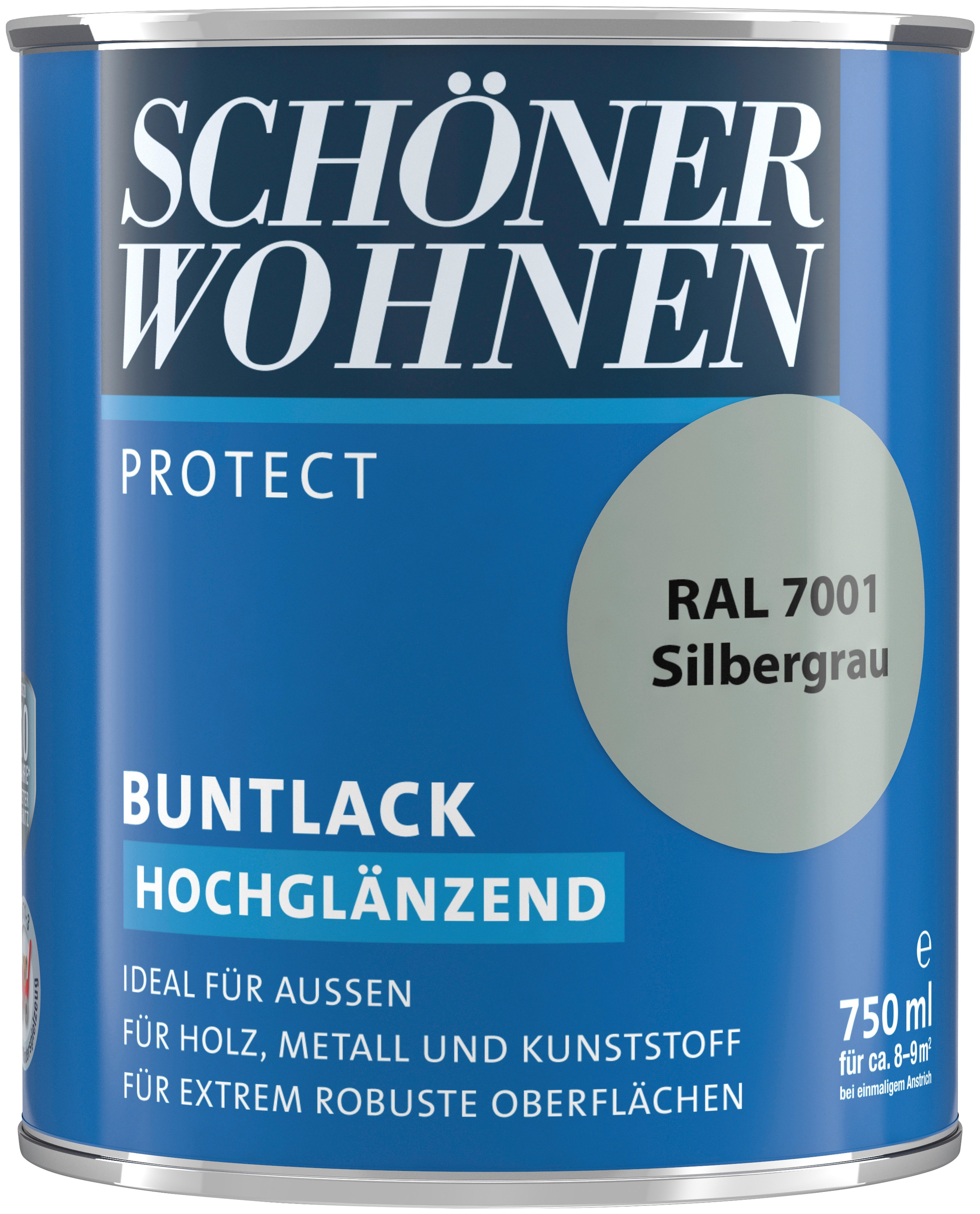 SCHÖNER WOHNEN-Kollektion Lack »Protect Buntlack«, (1), hochglänzend, 750 ml, silbergrau RAL 7001
