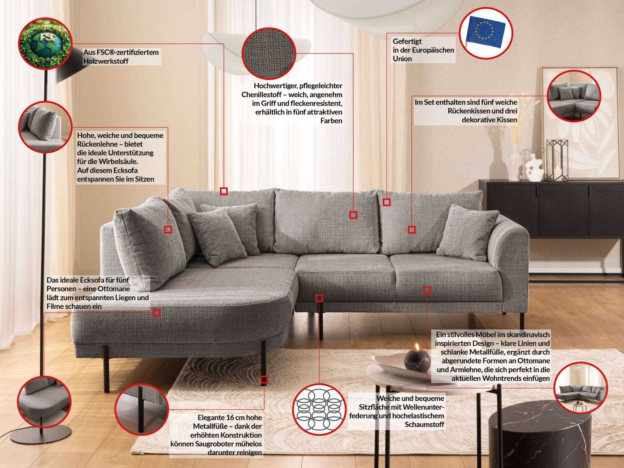 Home affaire Ecksofa »NELLIA L-Form mit Ottomane rechts oder links bestellbar, Breite 231 cm«