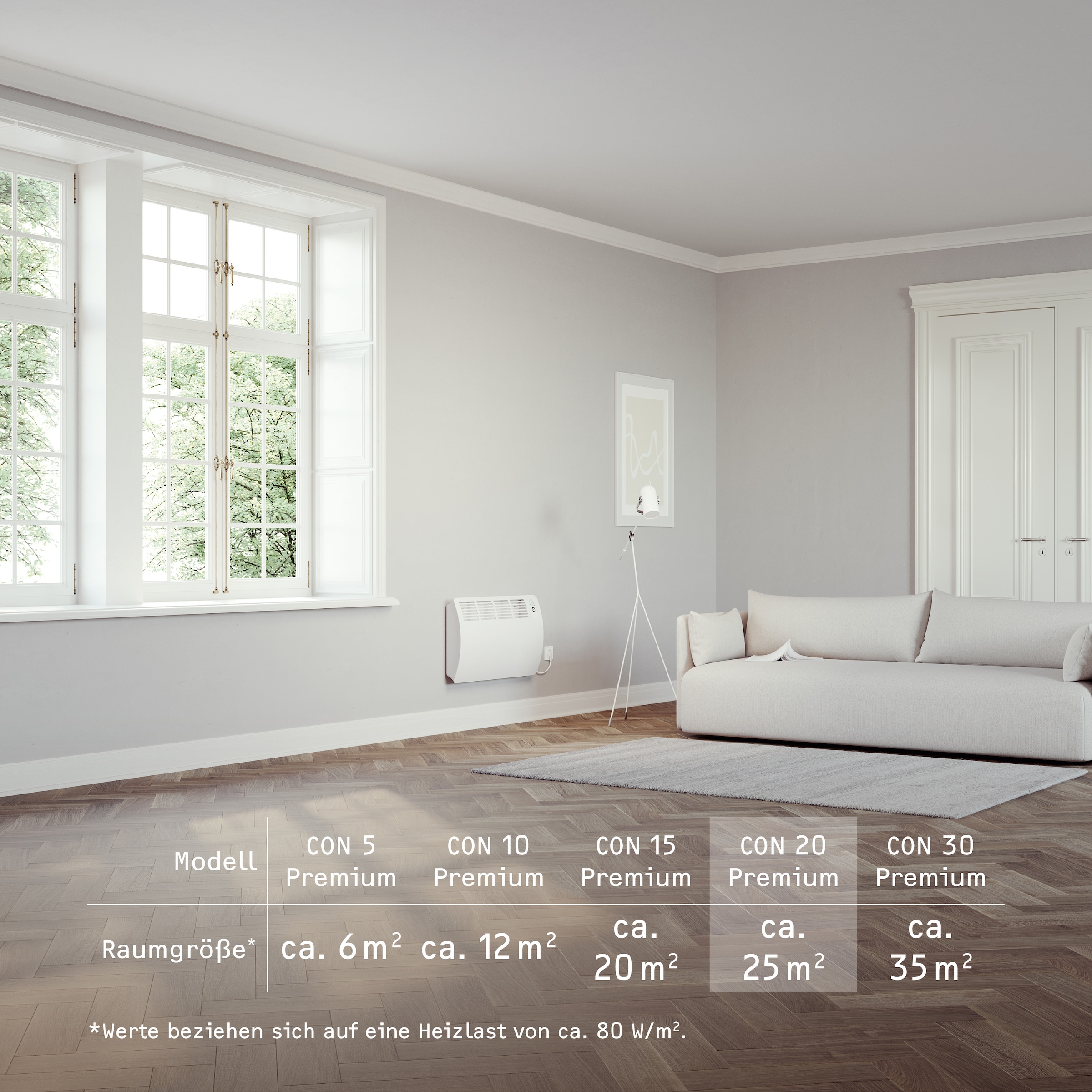 STIEBEL ELTRON Konvektor »»CON 20 Premium«, Wandkonvektor, energiesparend, VDE geprüft, 2 kW«, für ca. 25 m², LC-Display, Wochen-/120 Min-Kurzzeittimer, Silent Mode