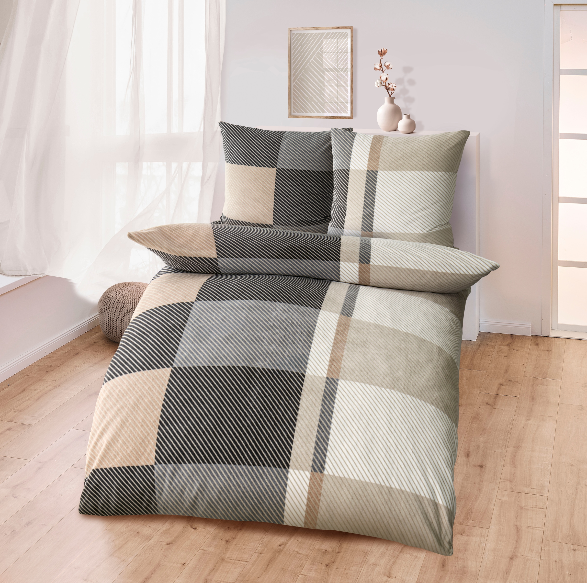 KiNZLER Bettwäsche »Mikrofaser Fleece« 2 tlg. tlg. besonders weich, verschiedene Karo Muster
