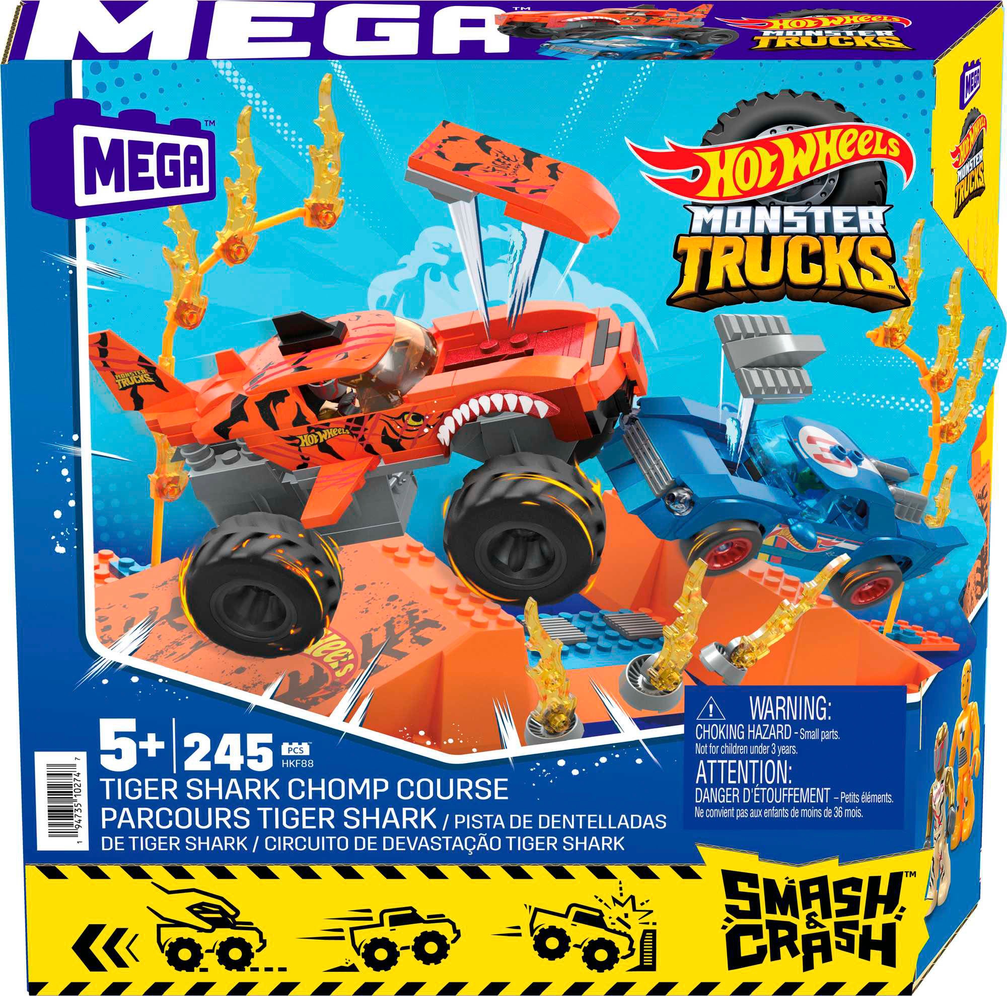 MEGA Spielzeug-Monstertruck »MEGA Monster Trucks Tiger Shark Feuer-Rampe, inkl. 2 Autos & Zubehör«