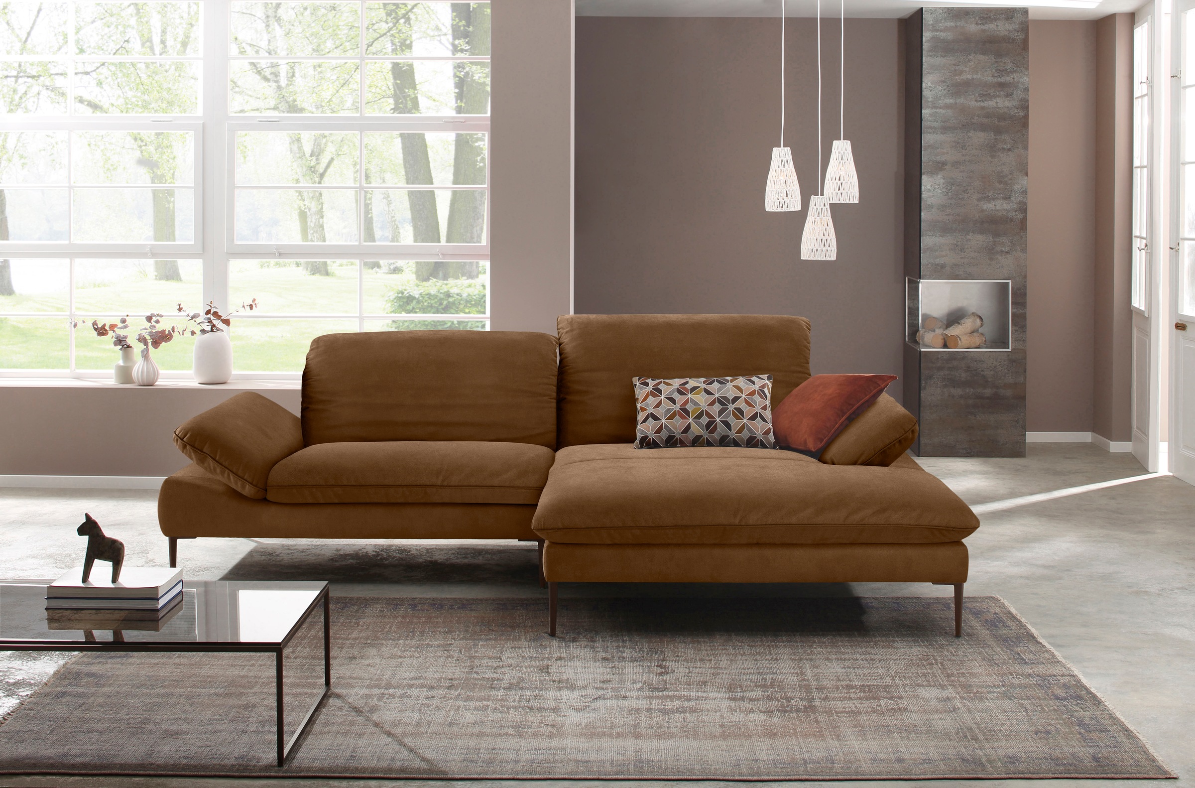 W.SCHILLIG Ecksofa »enjoy&MORE, Designsofa, elegant und bequem, L-Form«, Sitztiefenverstellung, Füße bronze pulverbeschichtet, Breite 294 cm