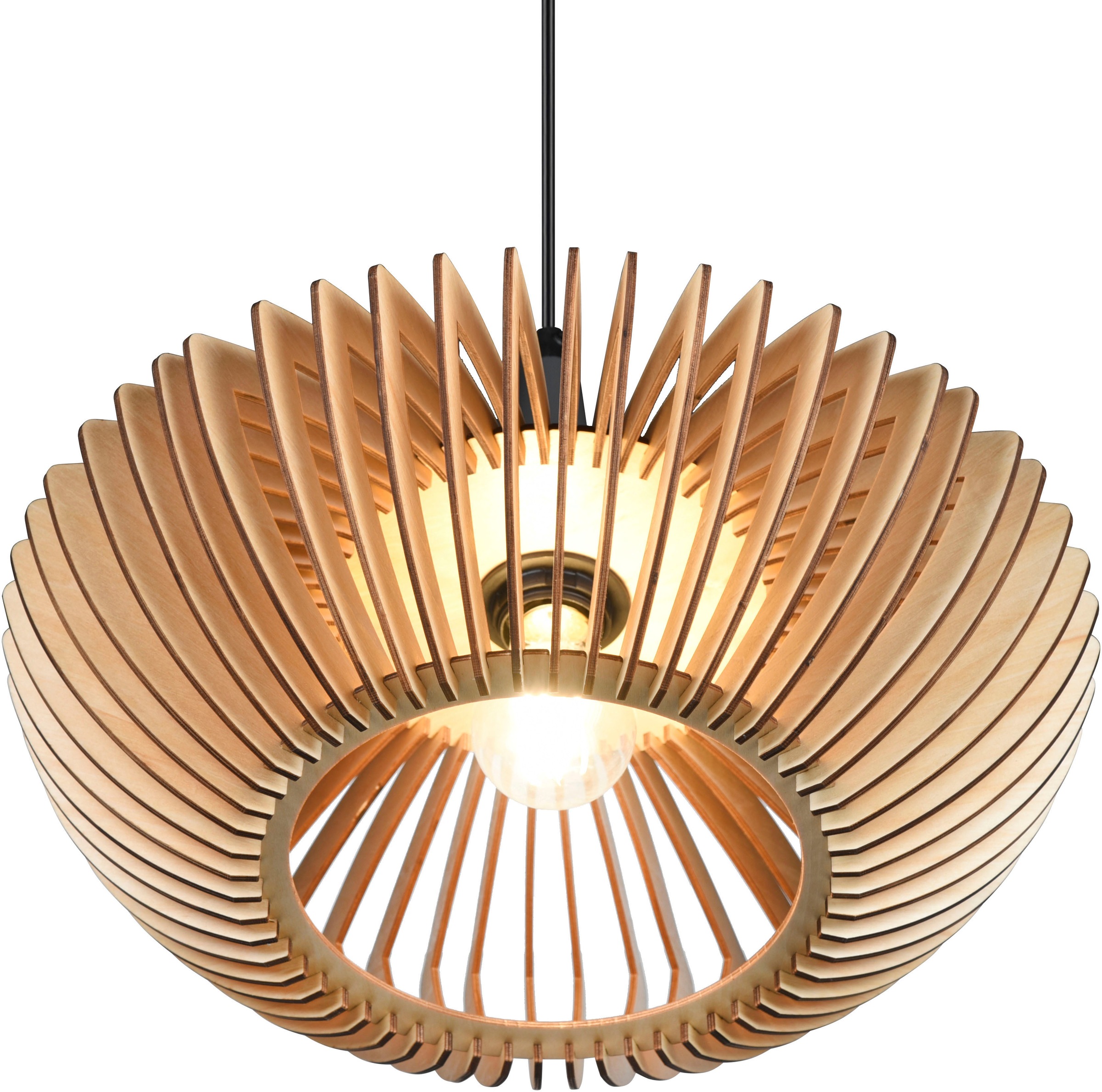 TRIO Leuchten Pendelleuchte »Colino«, 1 flammig, Leuchtmittel E27 | ohne Leuchtmittel, Hängelampe mit Holzschirm Ø40cm höhenverstellbar bis 150cm, exkl 1xE27