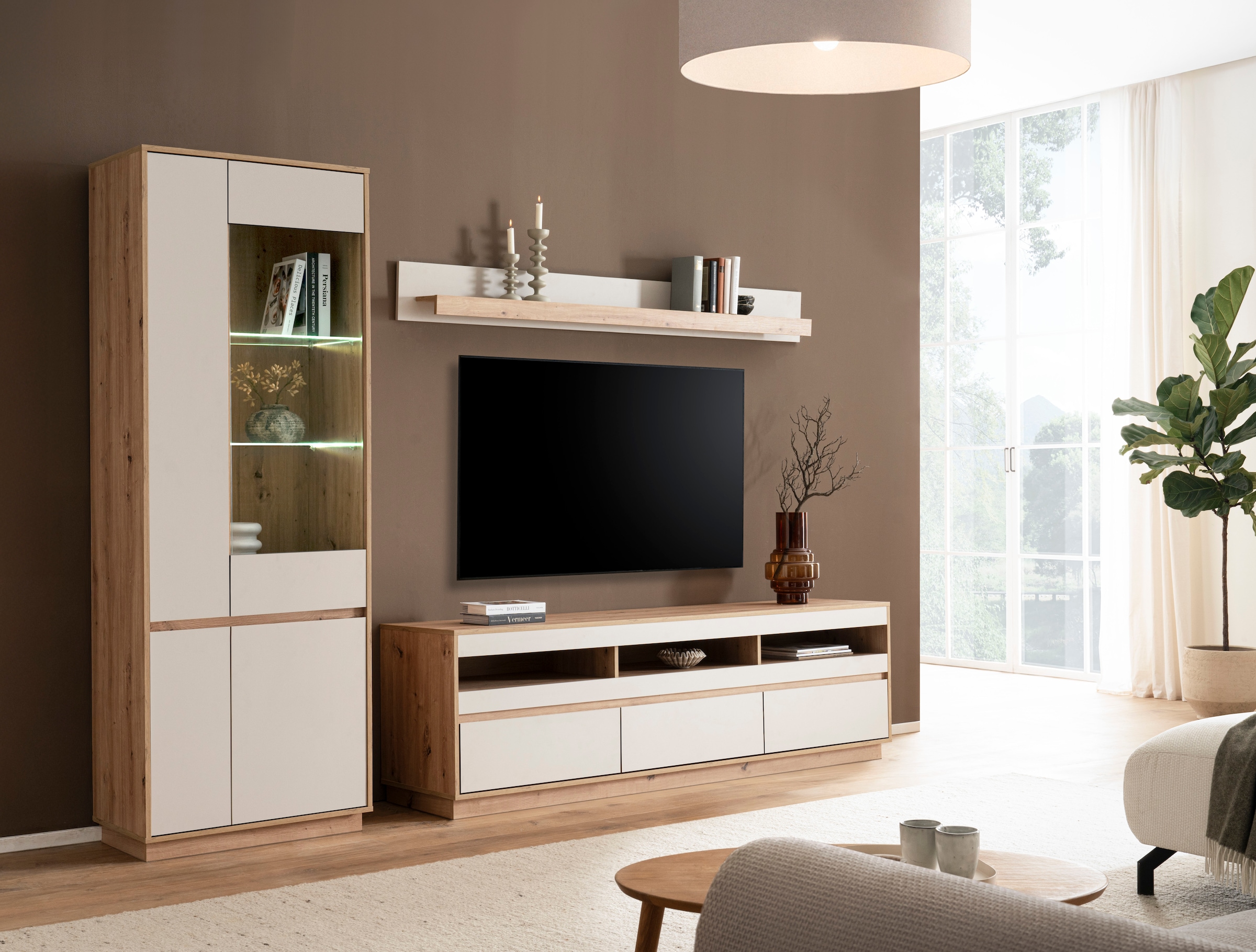 Home affaire Wohnwand »Sonora, moderne Anbauwand, Komplettset in Kaschmir/Eiche« Komplett-Set, 3 Stk. tlg.