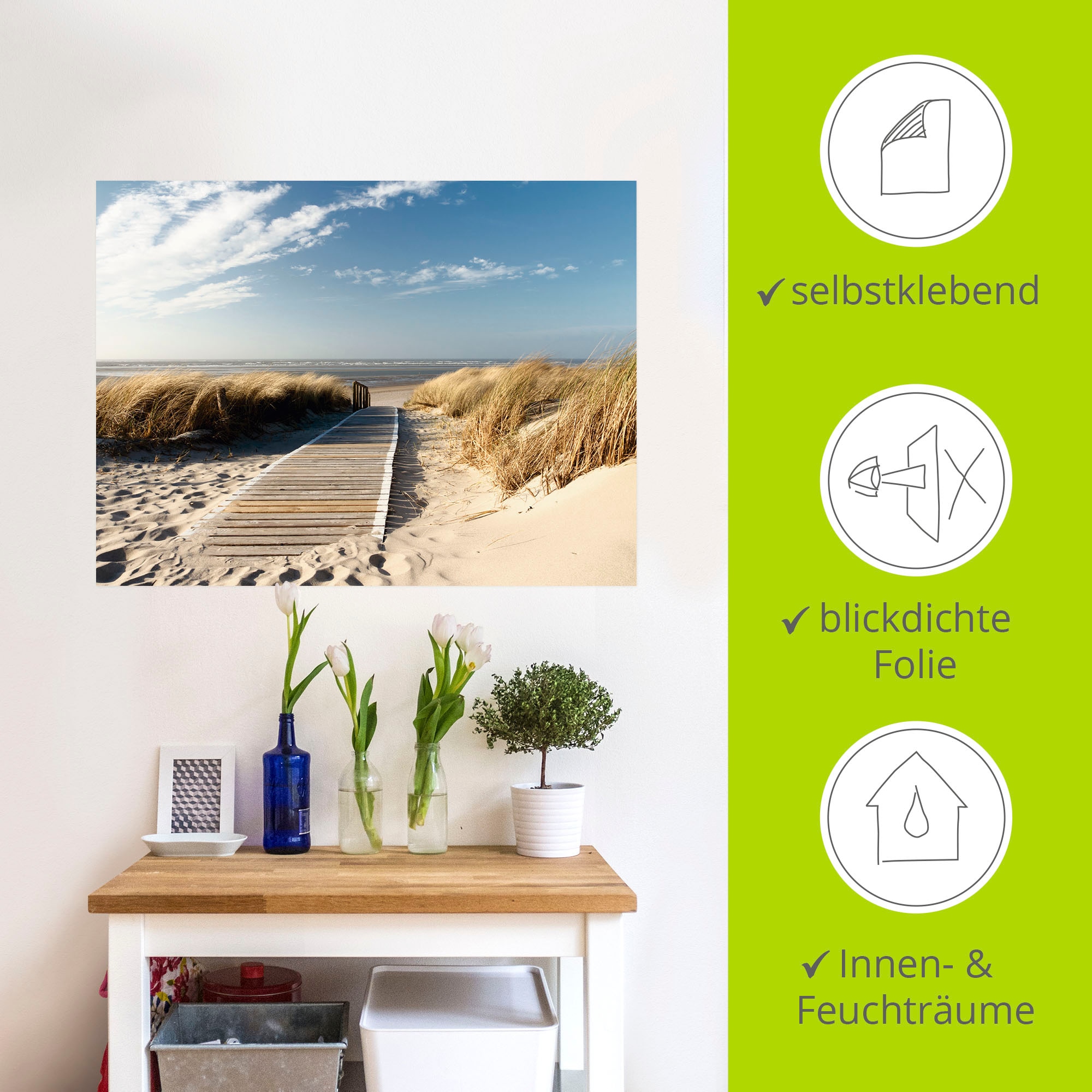 Artland Wandbild »Nordseestrand auf Langeoog - Steg«, Strand, (1 St.), als Alubild, Outdoorbild, Leinwandbild, Wandaufkleber, versch. Größen